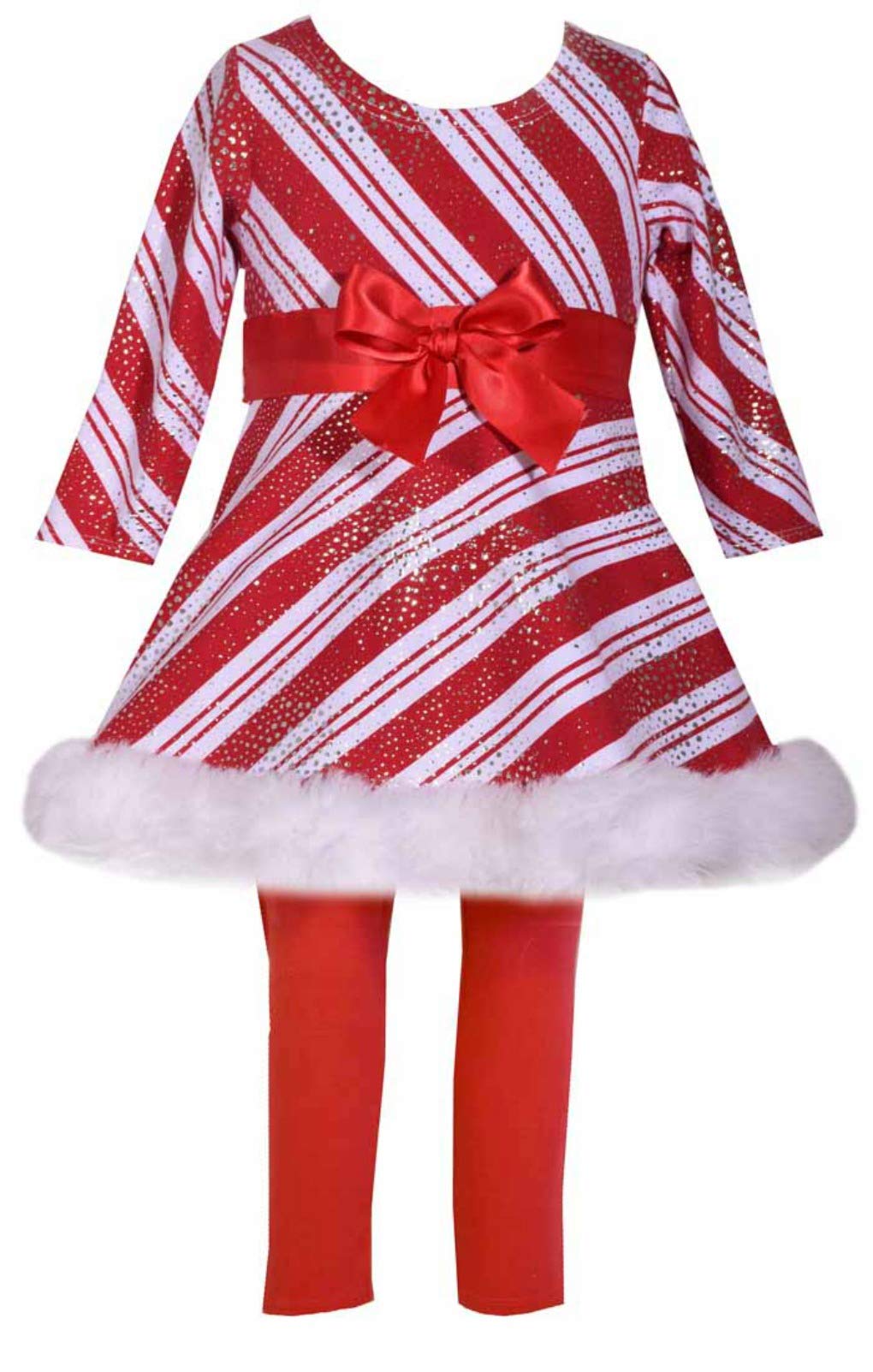 Bonnie Baby Holiday Dresses Girls Christmas Dress & legging set outfit (Red, 12 Months)