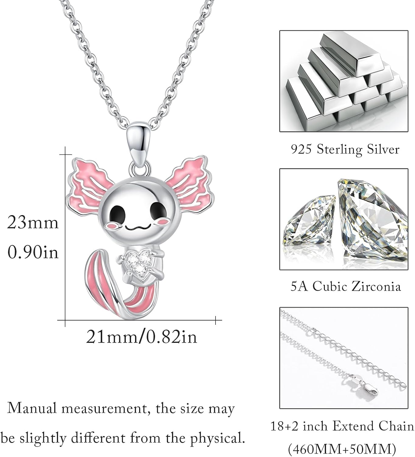 CUOKA MIRACLE Axolotl Necklace for Women 925 Sterling Silver Axolotl Pendant Necklace Cute Pink Axolotls Pendant Jewelry Gifts for Women on Birthday Mother's Day Anniversary Christmas - Image 5
