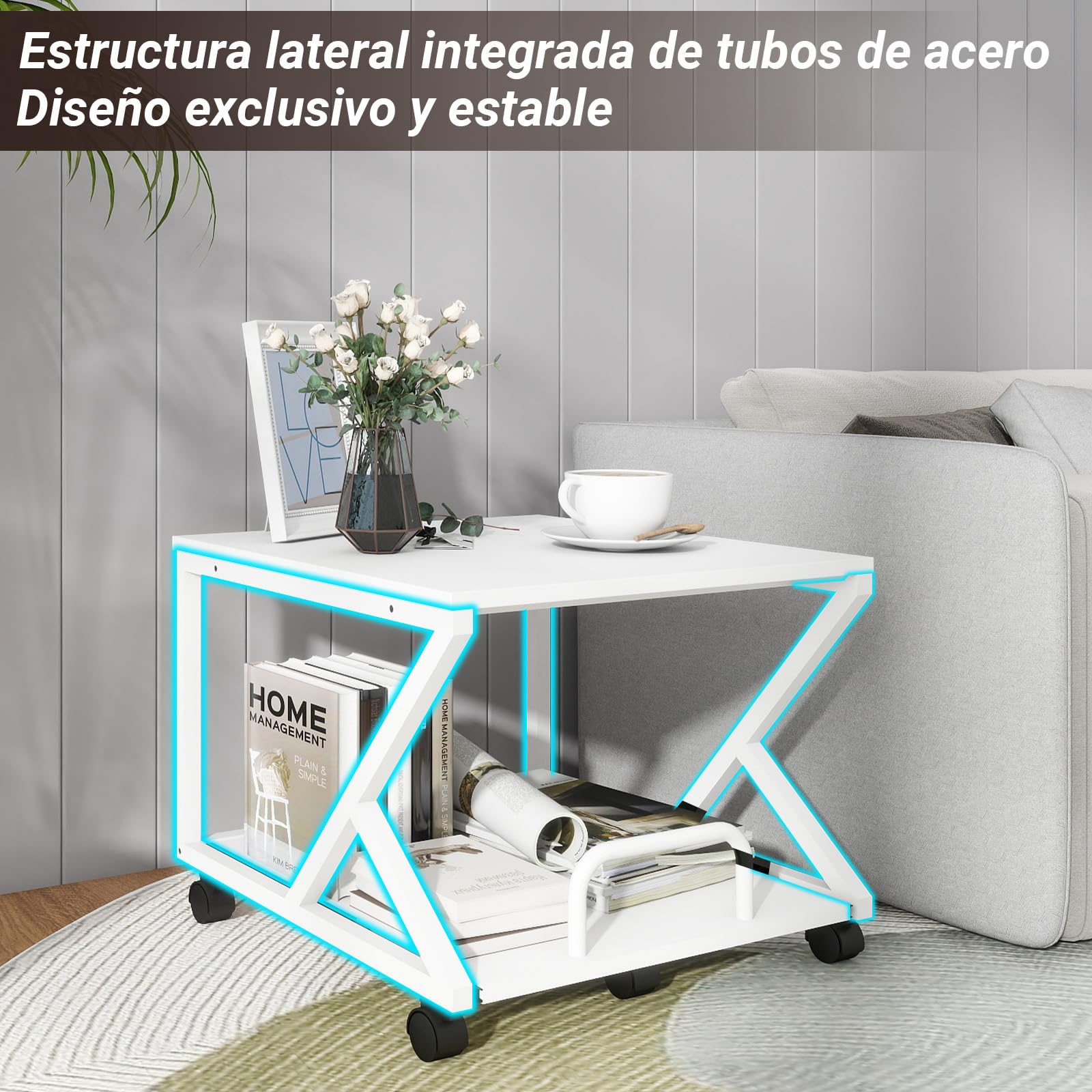 PUNCIA 50 x 50 cm Mesa Baja para Impresora con Ruedas Debajo del Escritorio