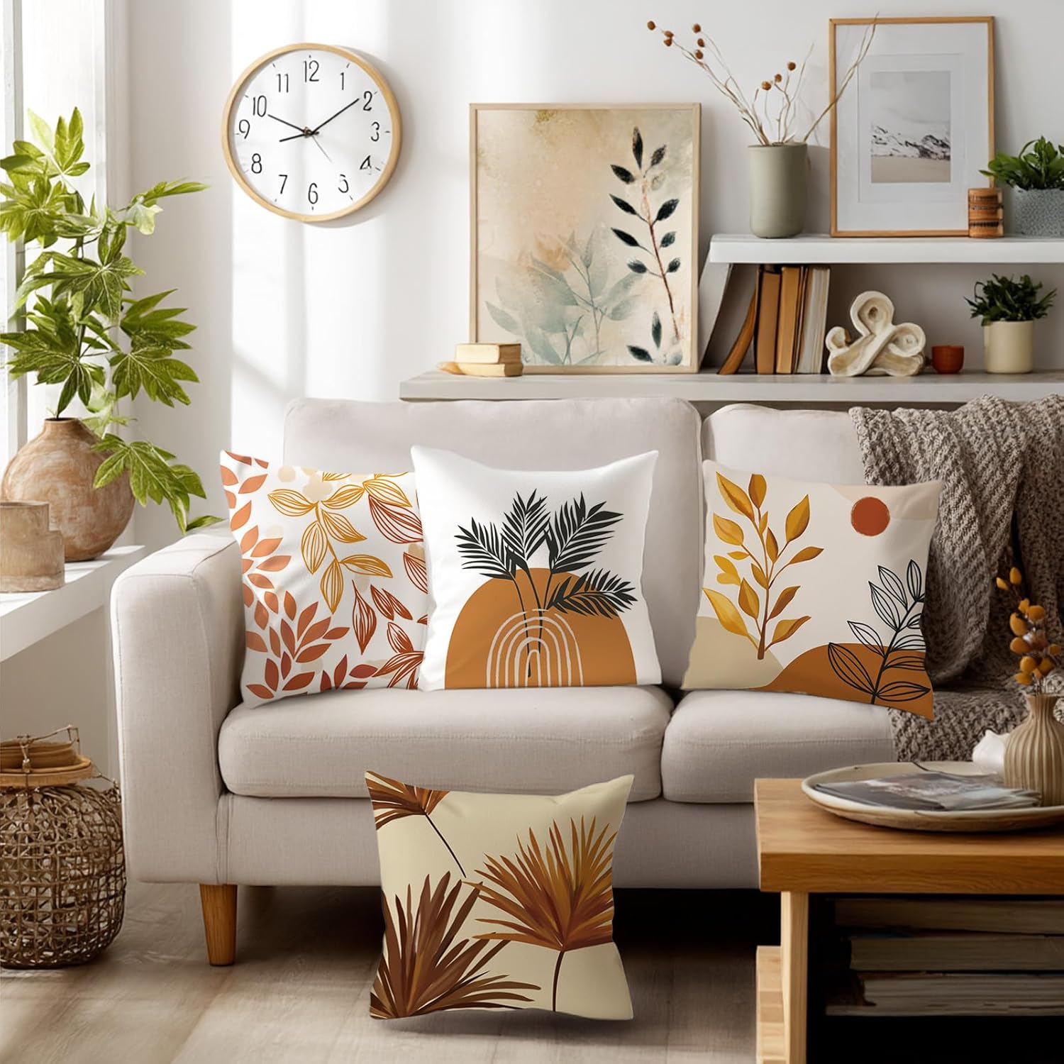 Bohemian Abstract Pillow Covers, Boho Arch Plant Sunset Palm Print, Decorative Throw Pillows for Couch, Tropical Botanical Cushion Covers, mid Century Modern - Image 4