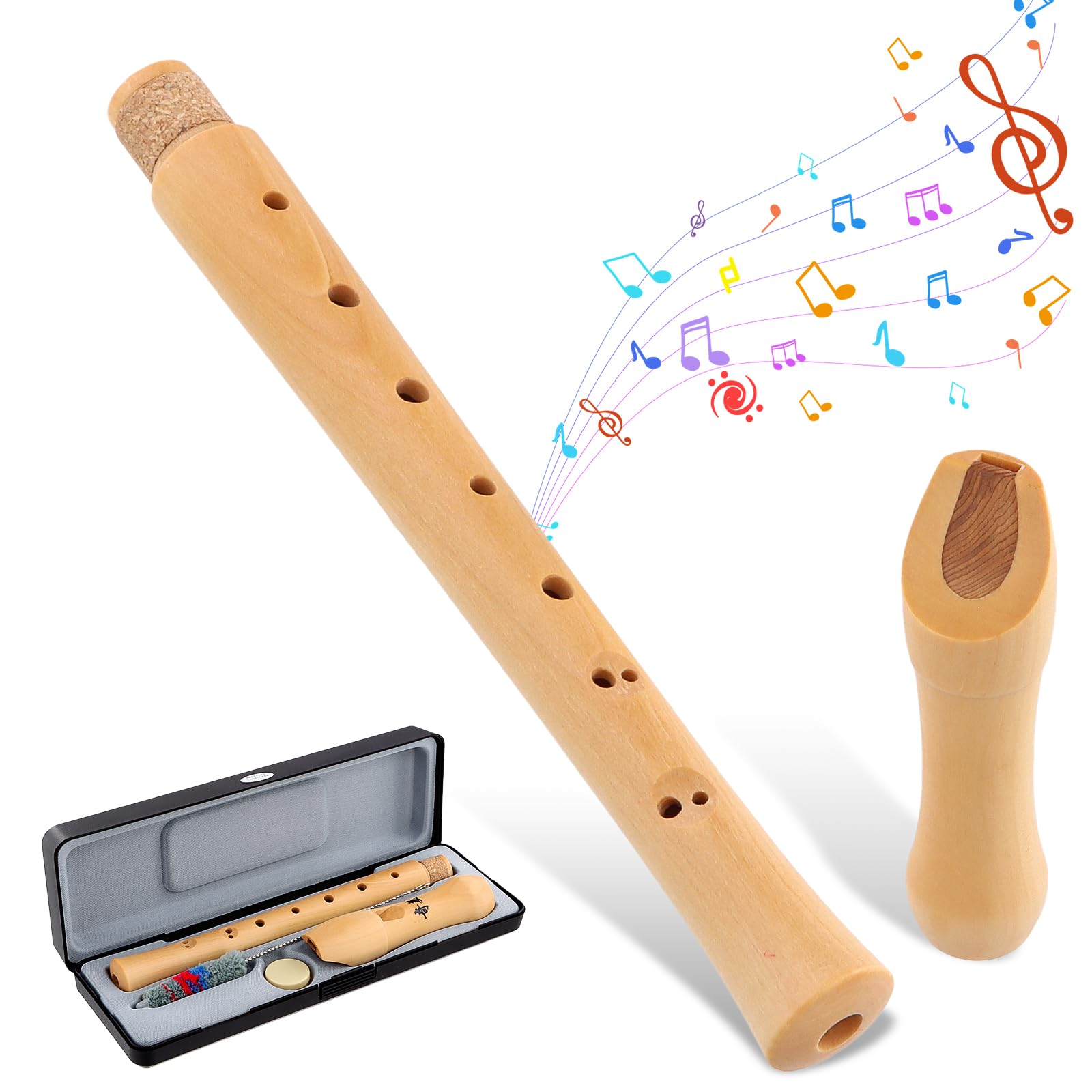 Volumoon Bois d’Érable Flûte à Bec Soprano Doigté Baroque/Allemand, Set Cadeau, Flûte Rigide, pour Enfant et Adulte Débutants
