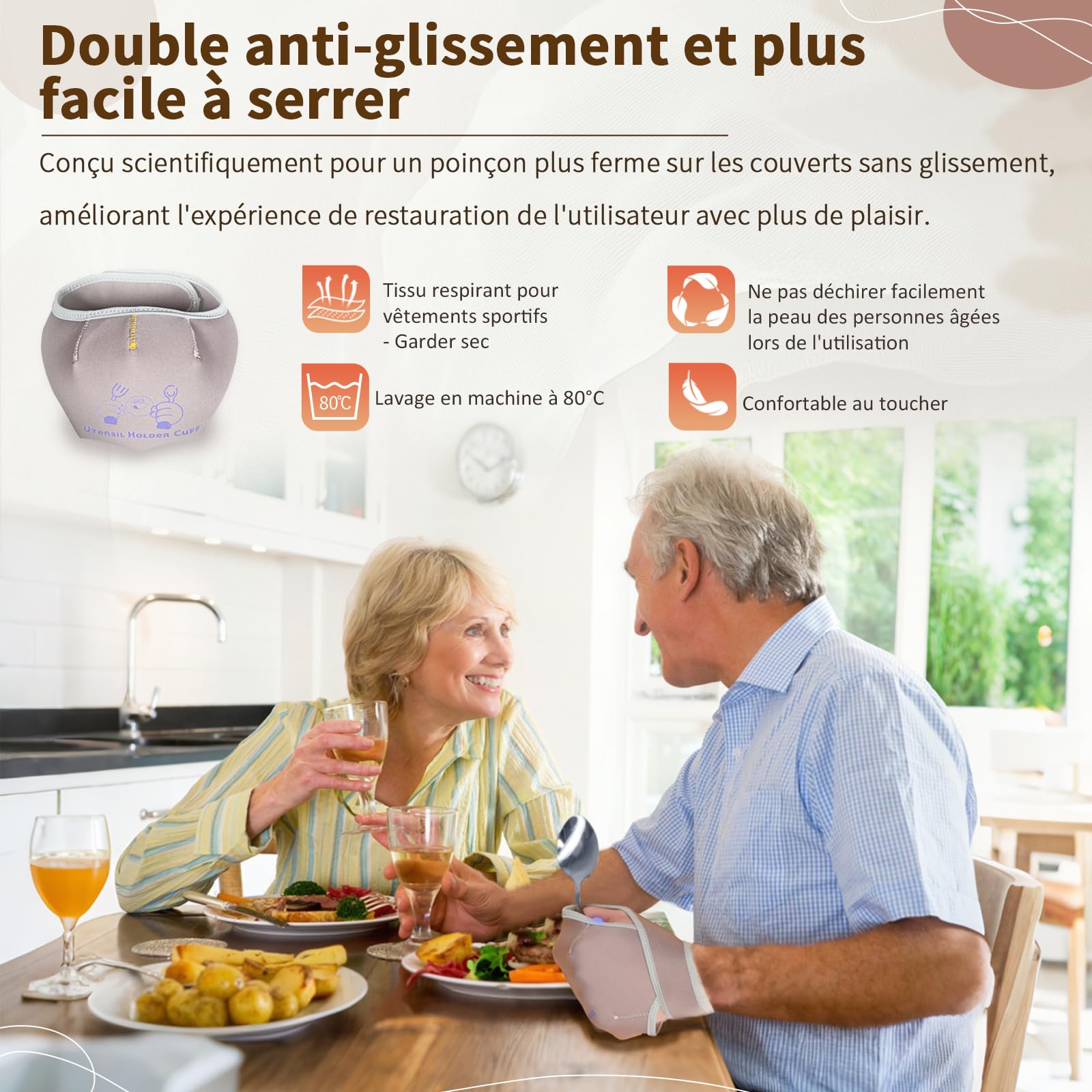 Ensemble D'ustensiles Adaptatifs Avec Manchon Élastique Universel, Pour Tremblements, Parkinson Ou Personnes Handicapées (Violet, Ensemble ustensiles (droit) et bracelet support)