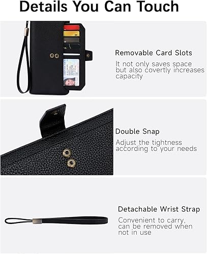 Miniatura 5 de GOIACII Cartera para mujer de gran capacidad con bloqueo RFID para mujer, tarjetero de embrague para teléfono, cartera larga de viaje, A03 negro,