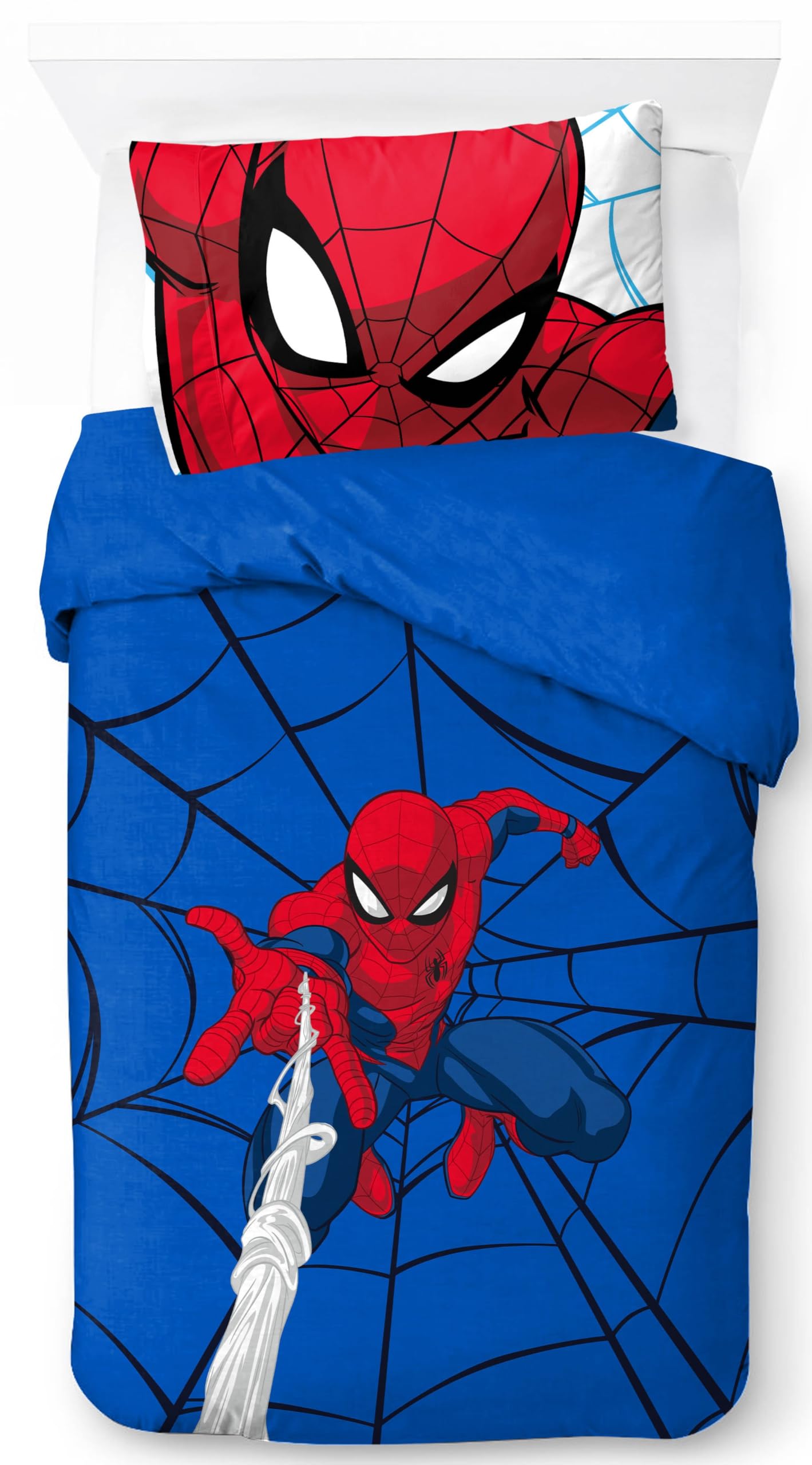 Marvel Spiderman Webtastic - Juego de funda nórdica para cama individual, 100% algodón, incluye funda de almohada de 50 x 70 cm