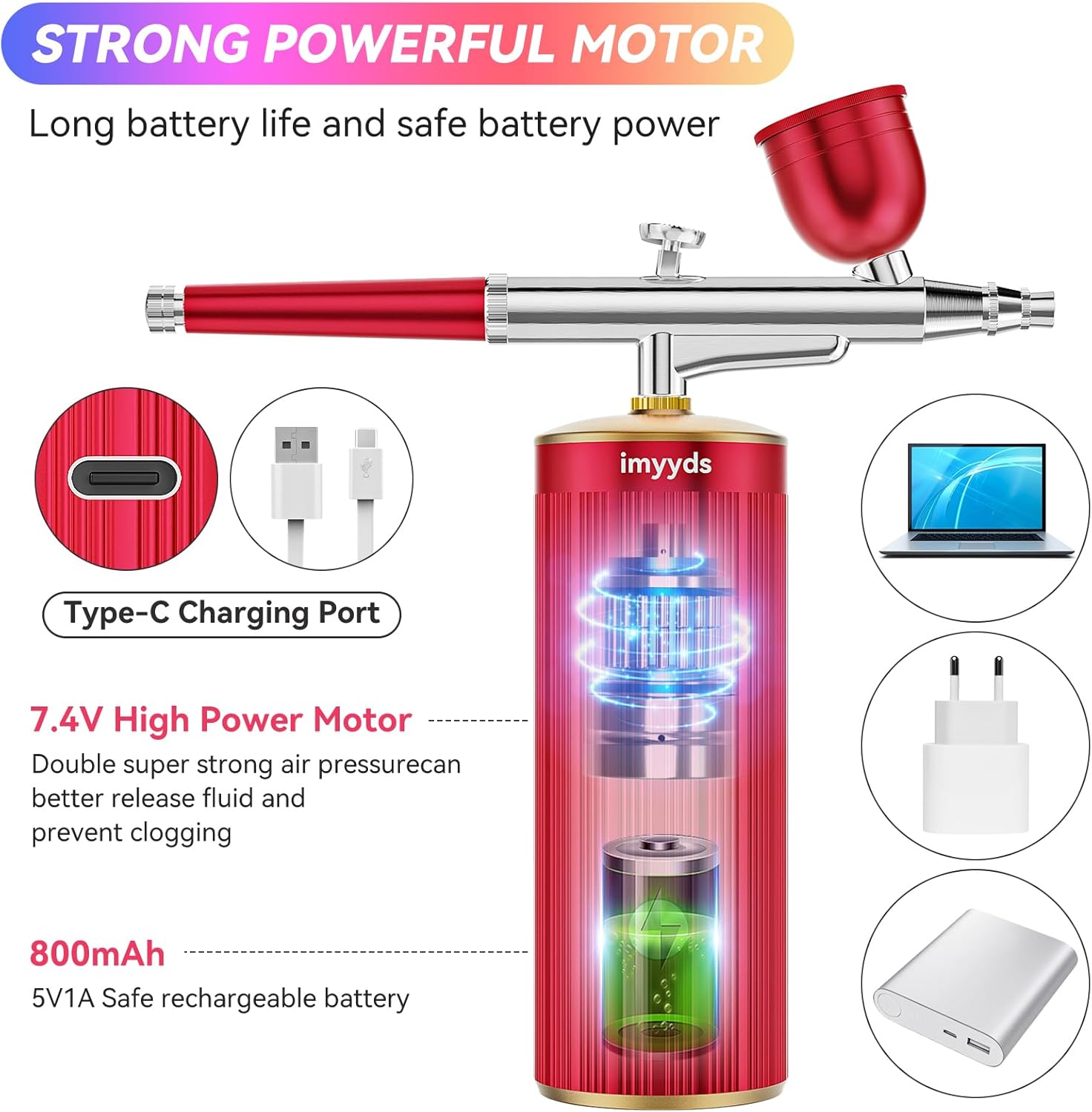 imyyds Airbrush Kit with Compressor, 32 PSI High Pressure Cordless Air Brush Kit with Air Compressor, Portable Single-Action Airbrush Compressor Set, Mini Airbrush Kit for Painting, Model, Nail,Makeup - Image 8