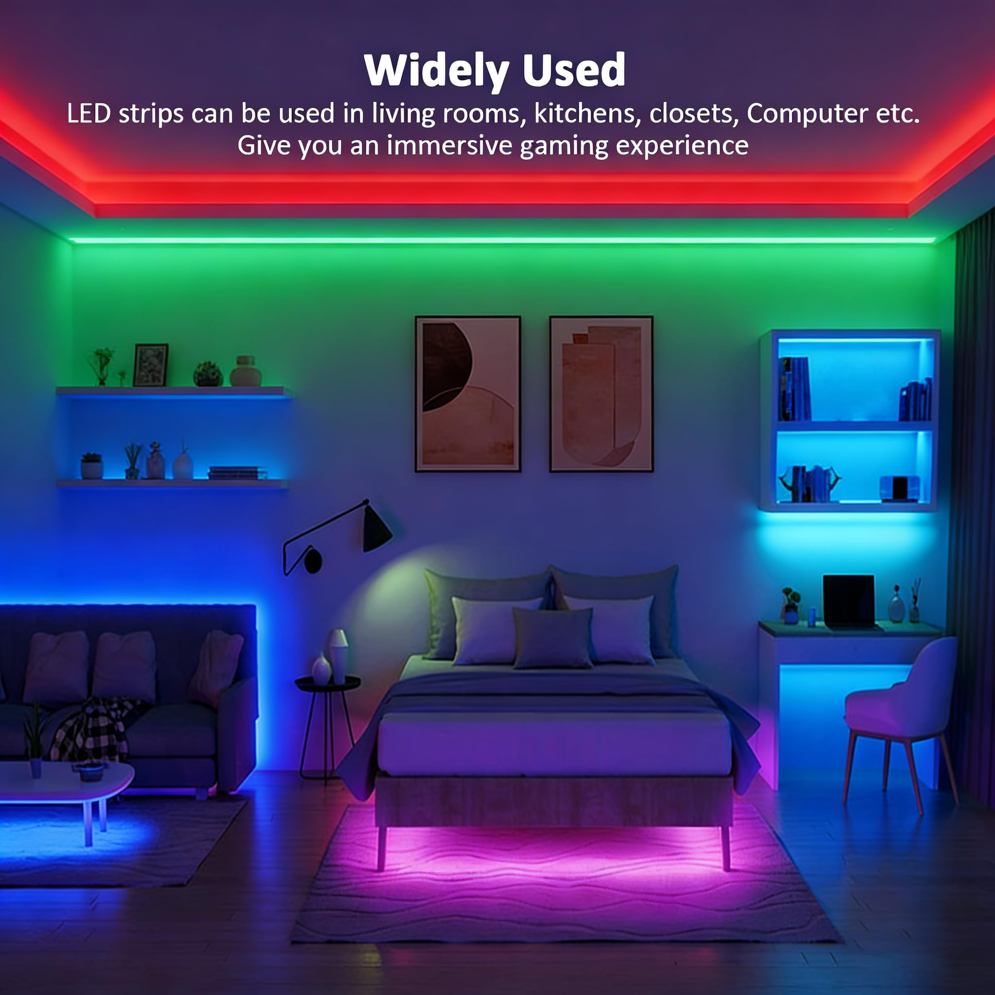 Striscia LED USB da 5 V, 1,9 m, 3 tasti, striscia luminosa RGB, striscia LED corta, flessibile e luminosa da 5 V, per sotto armadietto, cucina, retroilluminazione TV, scaffali, display e luci