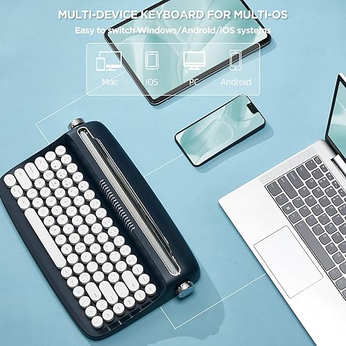 Miniatura 3 de YUNZII ACTTO B303 - Teclado inalámbrico para máquina de escribir, conexión Bluetooth, bonito diseño estético retro con soporte integrado para