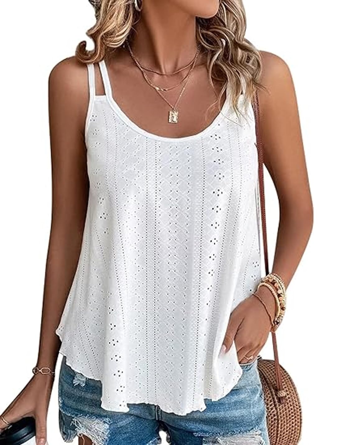 ABINGOO Mujer Camisas Sin Mangas Verano Moda Camisole con Cuello Redondo Básico Color Sólido Spaghetti Tops