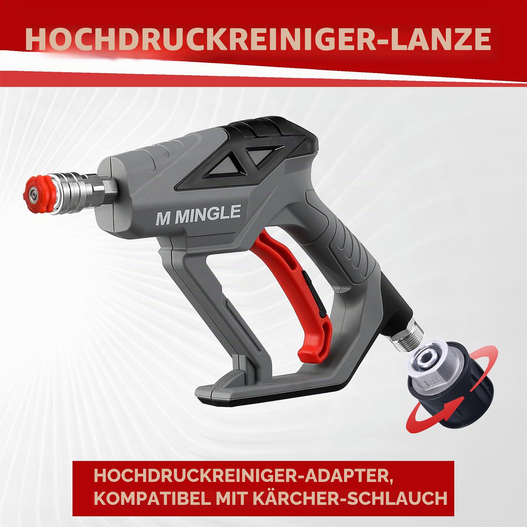 M MINGLE Hochdruckreiniger Pistole mit Schaumlanze, Kompatibel mit Karcher K2-K7 Schläuchen, 4000 PSI (276 bar) Hochdruck-Kanonen-Schaumblaster mit 1⁄4" Schnellkupplung und 5 Düsen