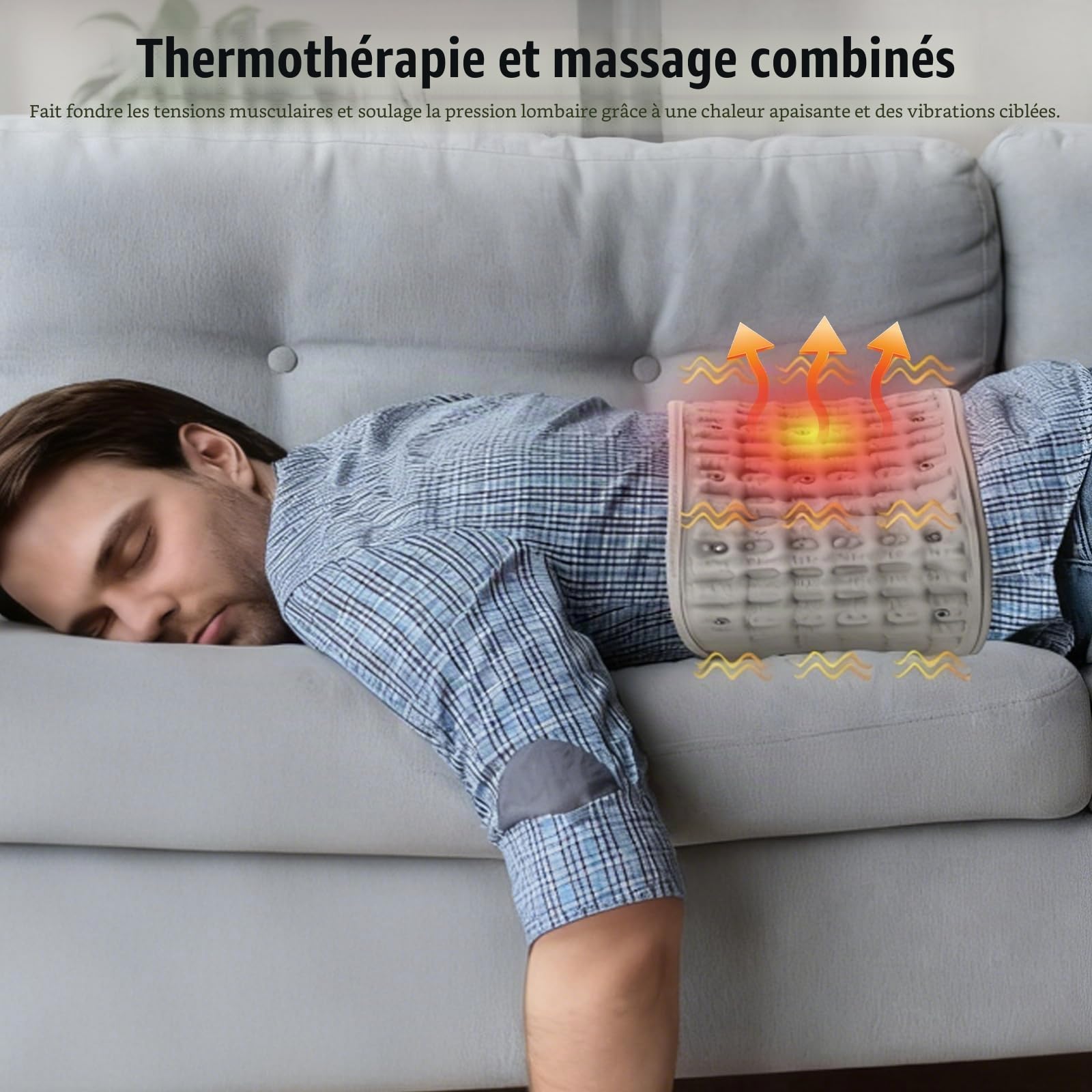 Ceinture de massage de compression avec chaleur rouge - Ceinture de soins du dos 3 en 1 avec traction lombaire gonflable, 3 modes de chauffage et de massage, pour réduire la pression et soulager les