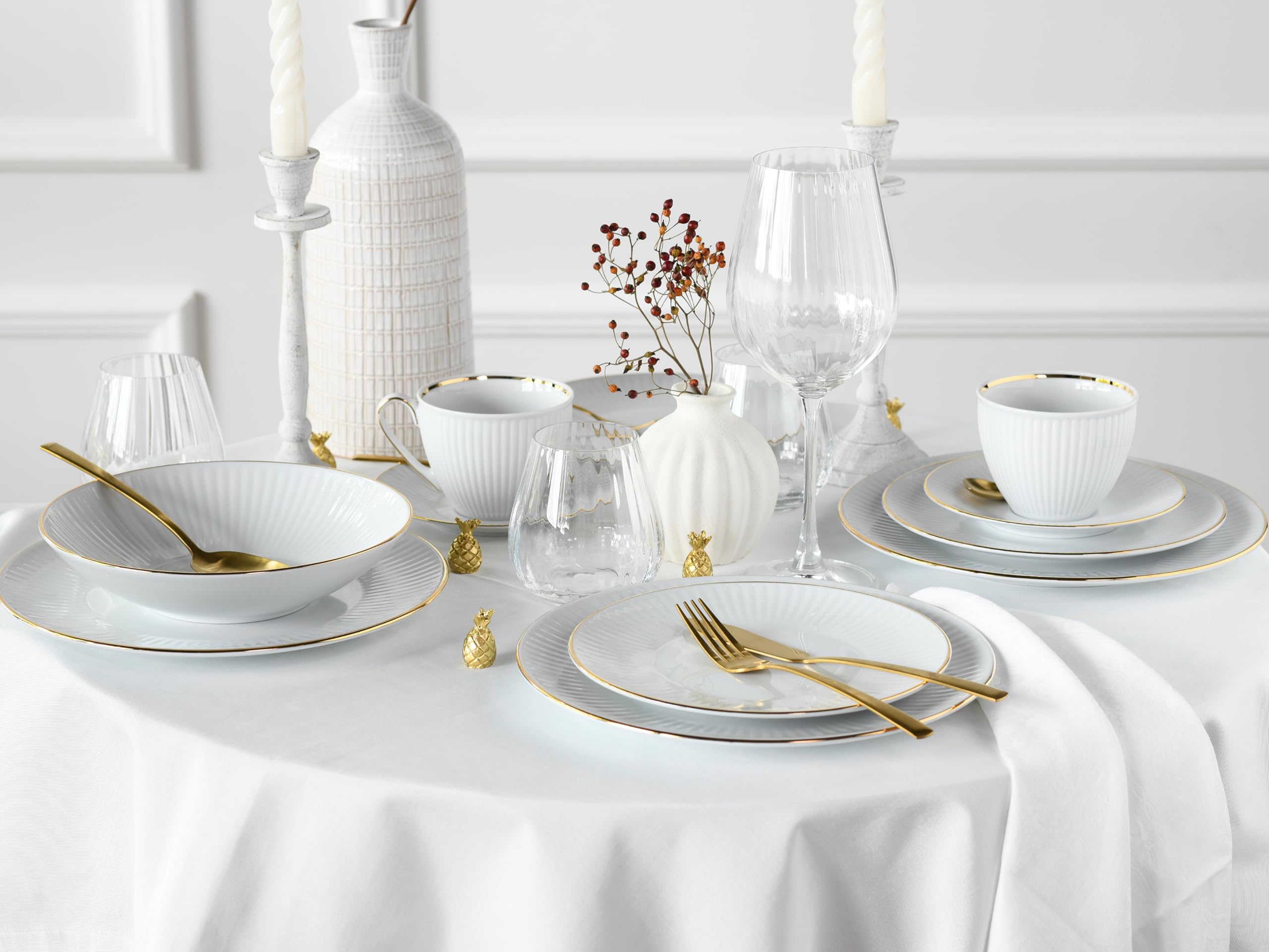 CreaTable 22845 zestaw naczyń, porcelana, biały/złoty