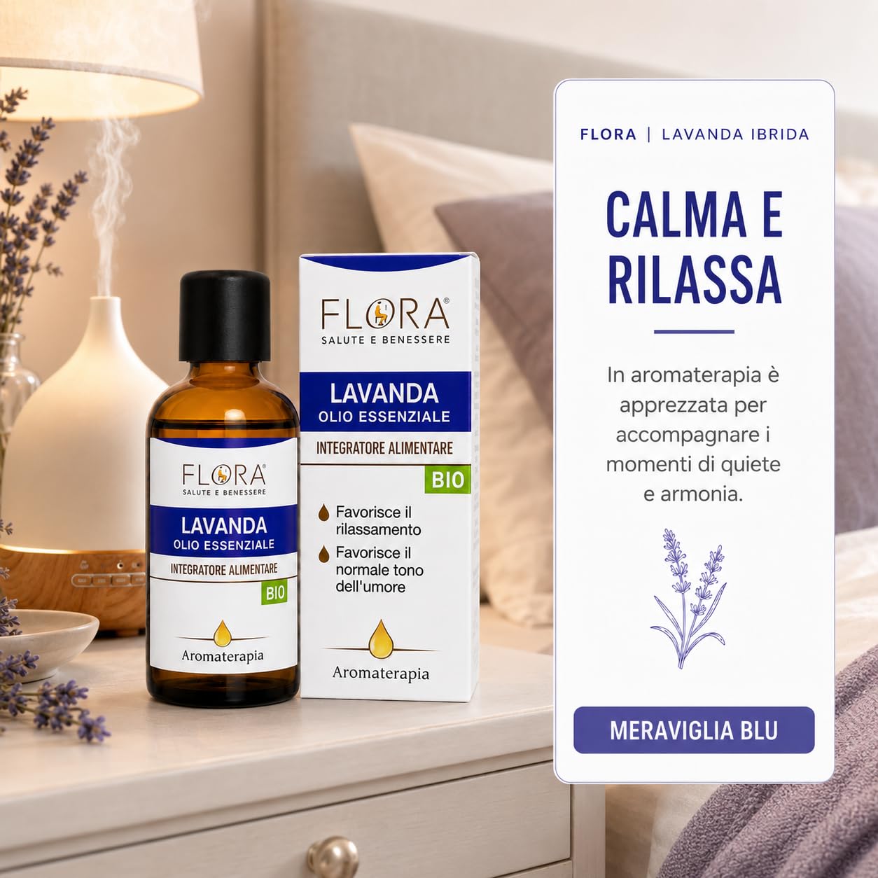 FLORA 100% reines ätherisches Lavendelöl – Nahrungsergänzungsmittel – 100 ml – fördert die Entspannung (Stress und Schlaf) fördert die normale Stimmung Ideal auch in der Aromatherapie