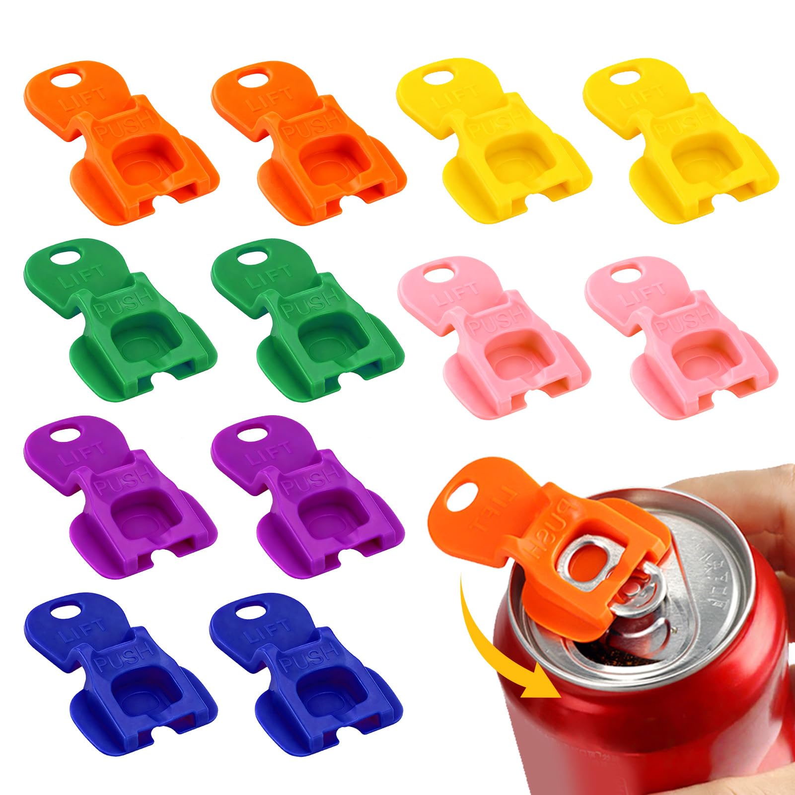 12PCS Can Opener, Colorful Can Protector Cap, Beverage Barricade Manual Easy Tab Opener 2 in 1 Tab Opener Drink Protector Ring Pull Opener for Travel, Party, BBQ, Camping