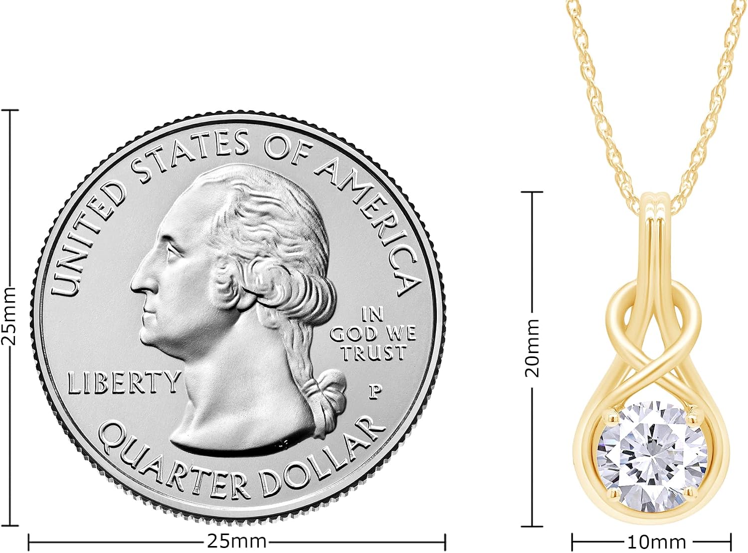 SAVEARTH DIAMONDS 925 Sterling Silver Moissanite Pendant Necklace: 1 Carat Round Cut Lab Created Solitaire Diamond Necklace with Gold Plated Chain - Trendy Infinity Knot Gem Jewelry for Women