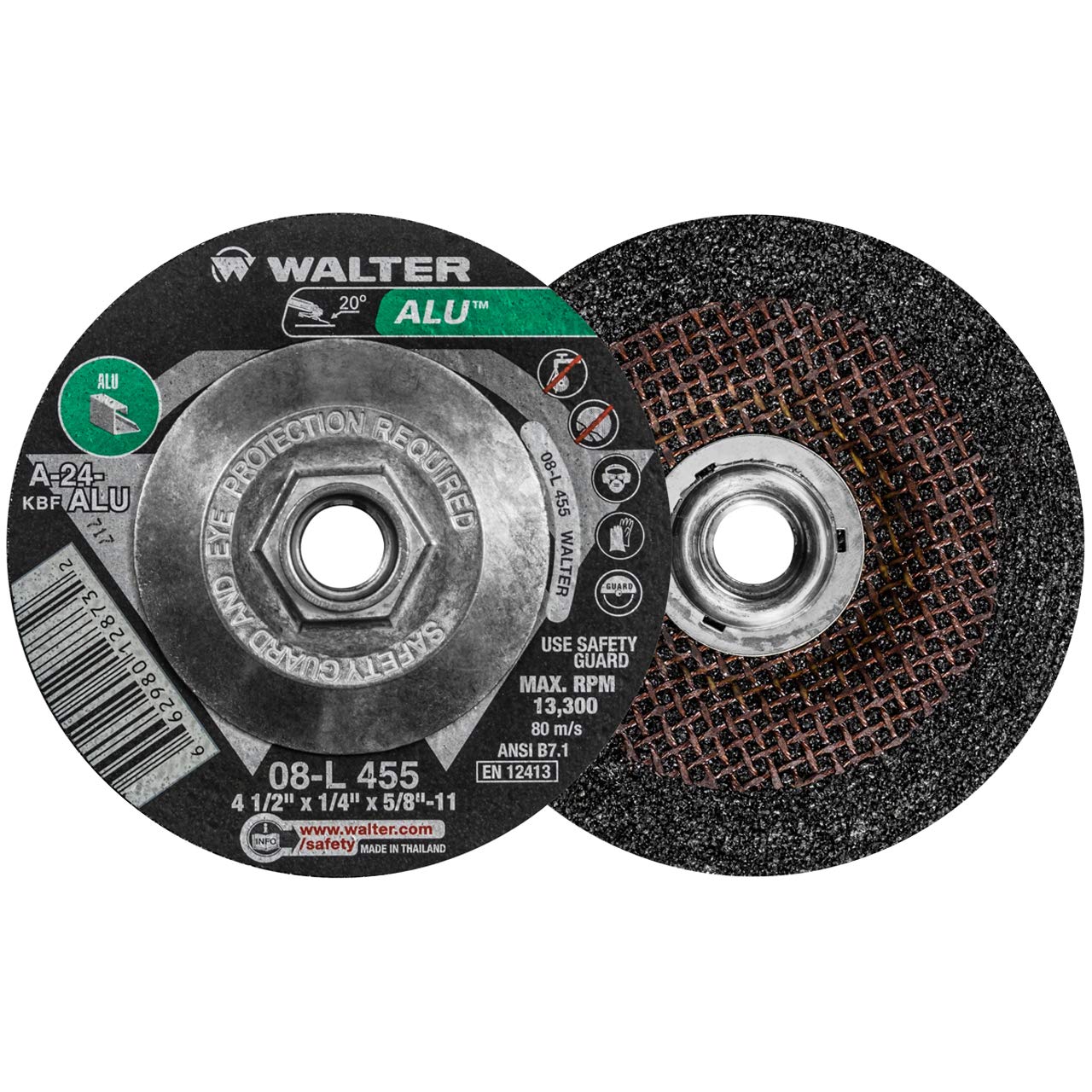 Walter 08L455 4-1/2x1/4x5/8-11 ALU Aluminum and Non-Ferrous Metals Grinding Wheels (Metal Hub) Type 27, 10 pack