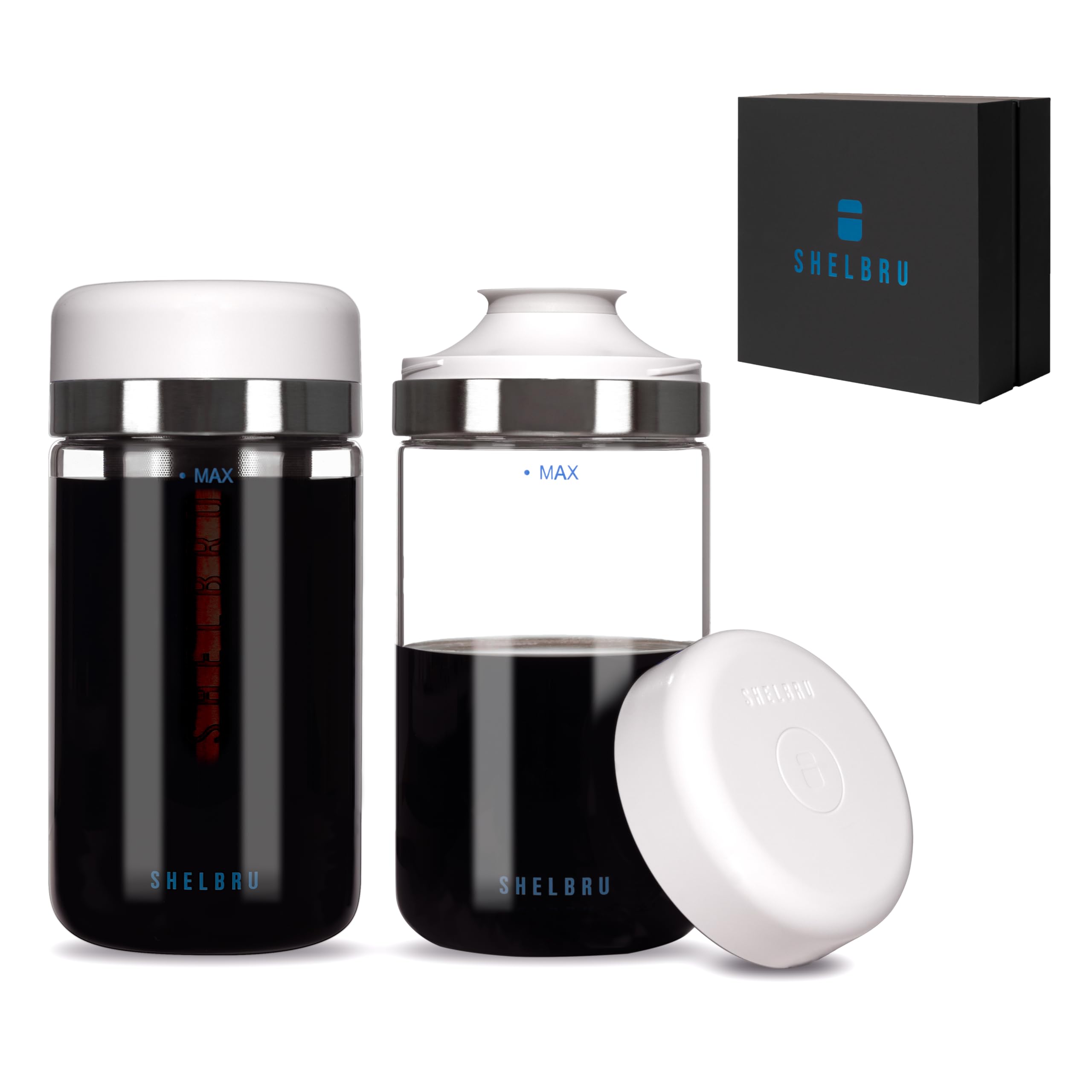 Shelbru Cold Brew System Gift Set (Gift Box included), 16.9 fl oz of Cold Brew Concentrate Maker, Interchangeable Brewer & Carafe with Borosilicate Glass