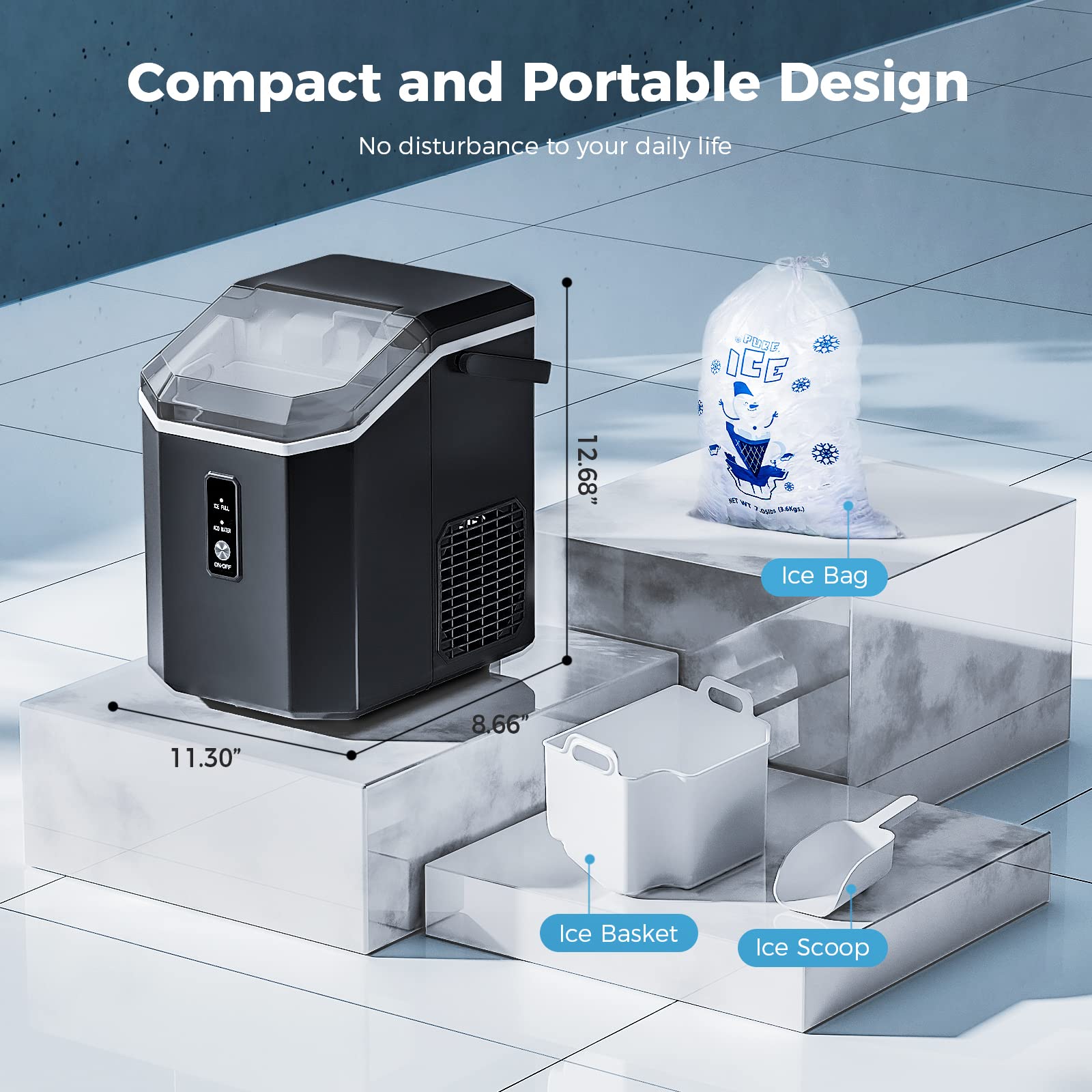 Aglucky Portable Ice Maker Machine Countertop With Handle,26lbs/24h,9 Bullet Ice Ready In 7 Mins,Self-Cleaning Function With Ice Scoop And Basket,Ideal For Home Office Kitchen (Red) on Fridge.com - View 5