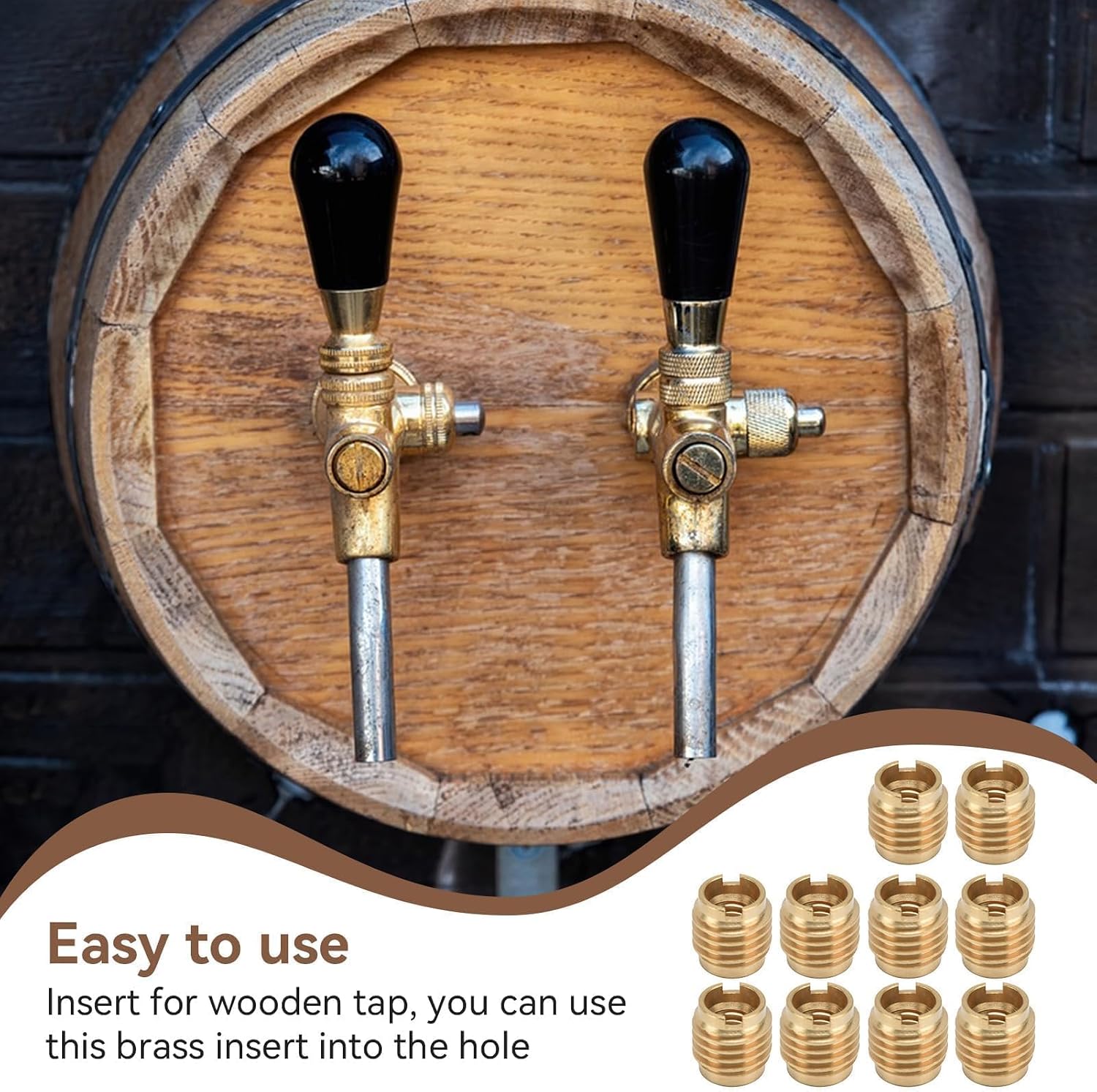 Tap Handle Insert, 10Pcs Beer Tap Handle Insert Beer Handle External Thread Threaded Insert Faucet Handle Dual Handle Install Nuts
