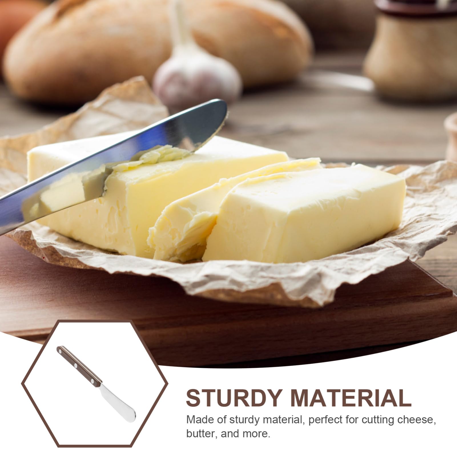 FUNOMOCYA 2pcs Butter Knife Kitchen Tool Jam Cheese Convenient Honey Spreader Small Wood Scraper Home Accessory Convenient Butter Spatula Convenient Honey Spatula Stainless Steel Brown