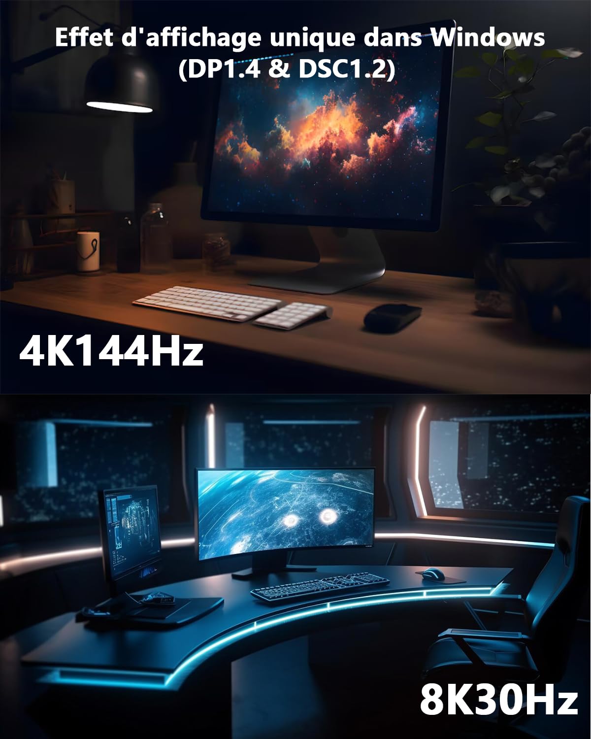 WAVLINK Docking Station Triple Affichage (1 * 8K@30Hz/4K@144Hz) 2*HDMI, DP | pour Ordinateur Portable Dock USB C 125W PD3.1 Pass-Through, Ethernet, SD/TF, pour Windows