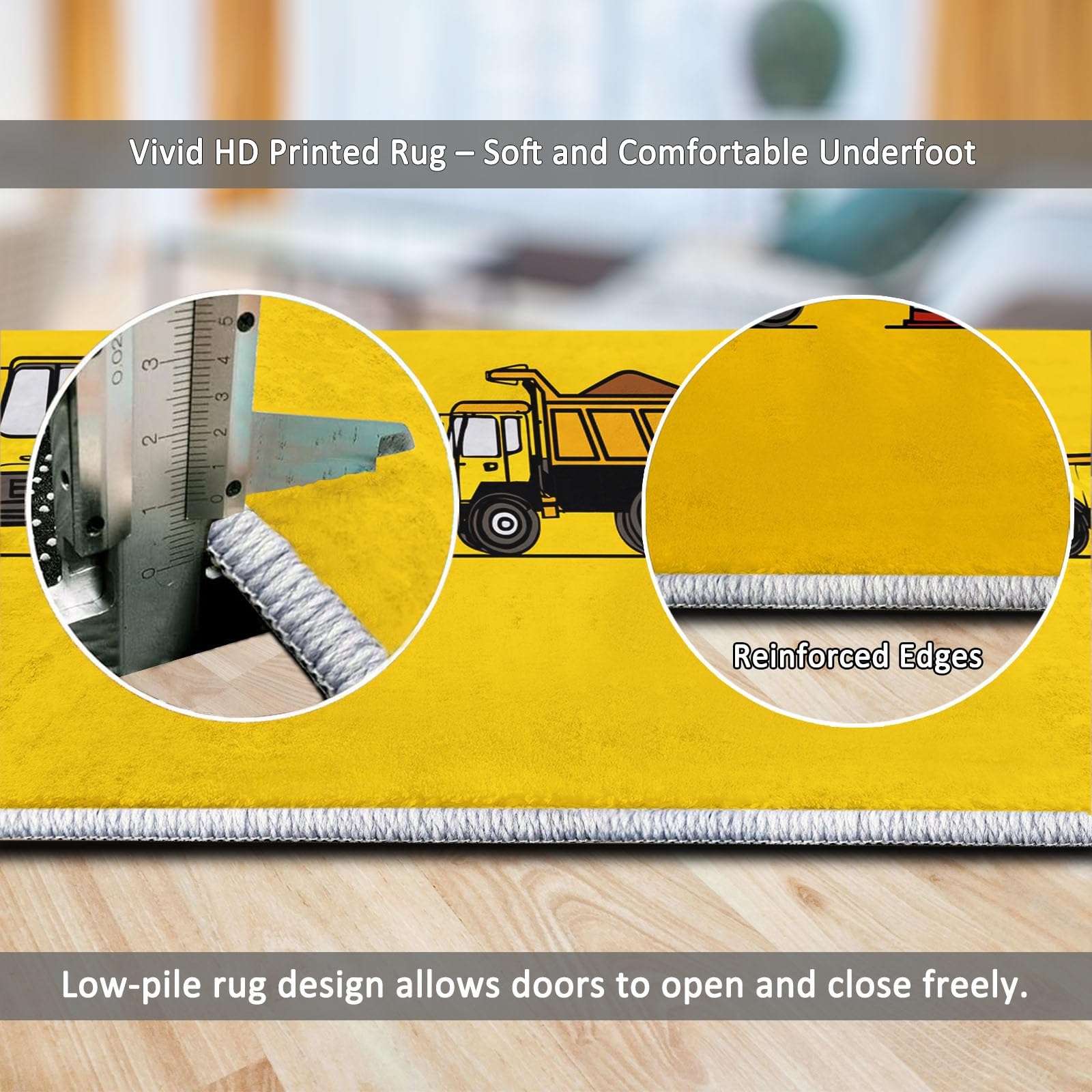 Tappeto Salotto Veicolo Da Costruzione Giallo 80x150cm Morbido Tappeto Scendiletto Camera da Letto Tappeti Lavabili per Soggiorno Cameretta Bambino Ufficio