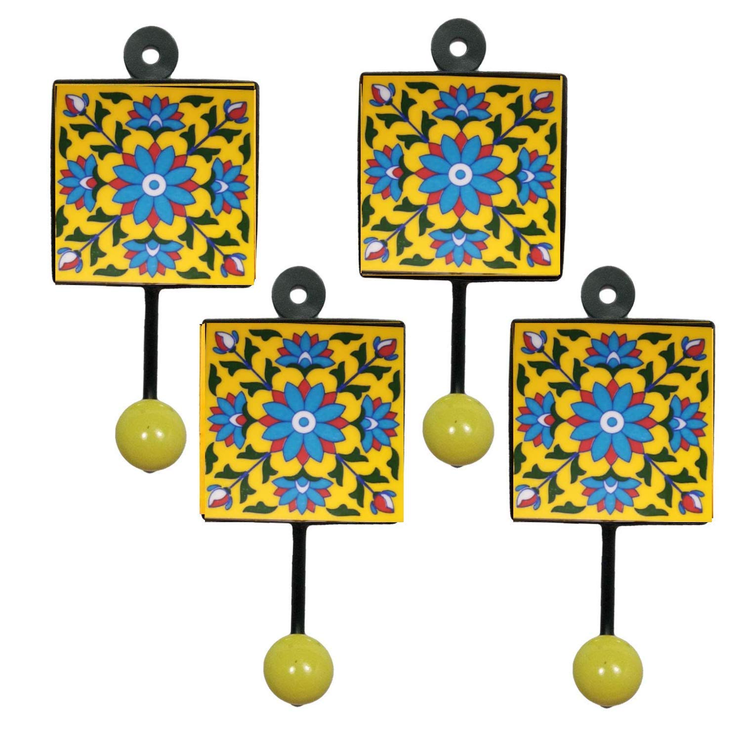 India Meets India Wall Hanging Hooks and Hangers Ceramic & Iron 4 Hooks