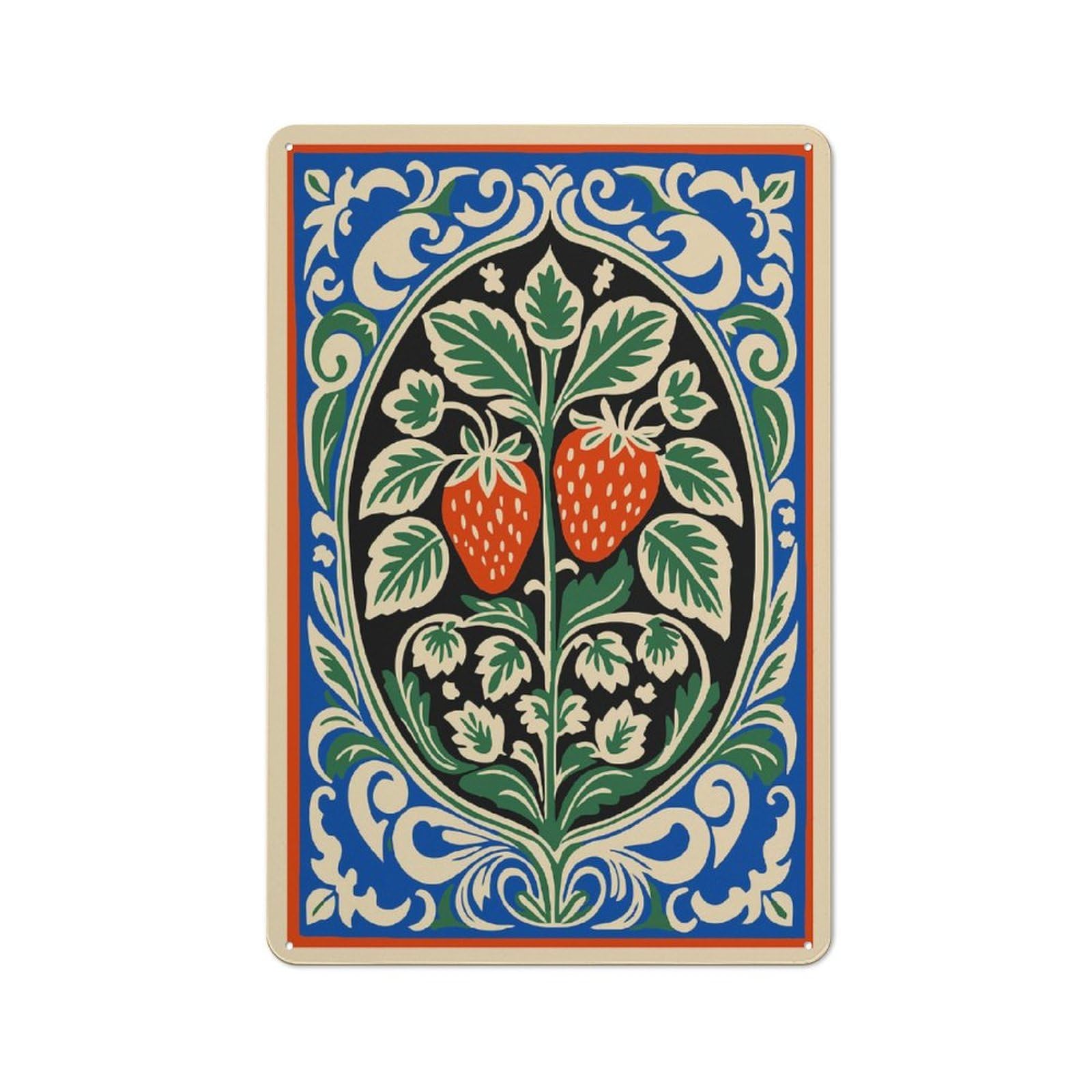 Junmoney Style-21 Cottage Style Strawberry Plant With Ornate Border Decorative Tin Sign 30X20cm, Rustic Kitchen Decor For Kitchen, Cottage, Porch Or Garden Room