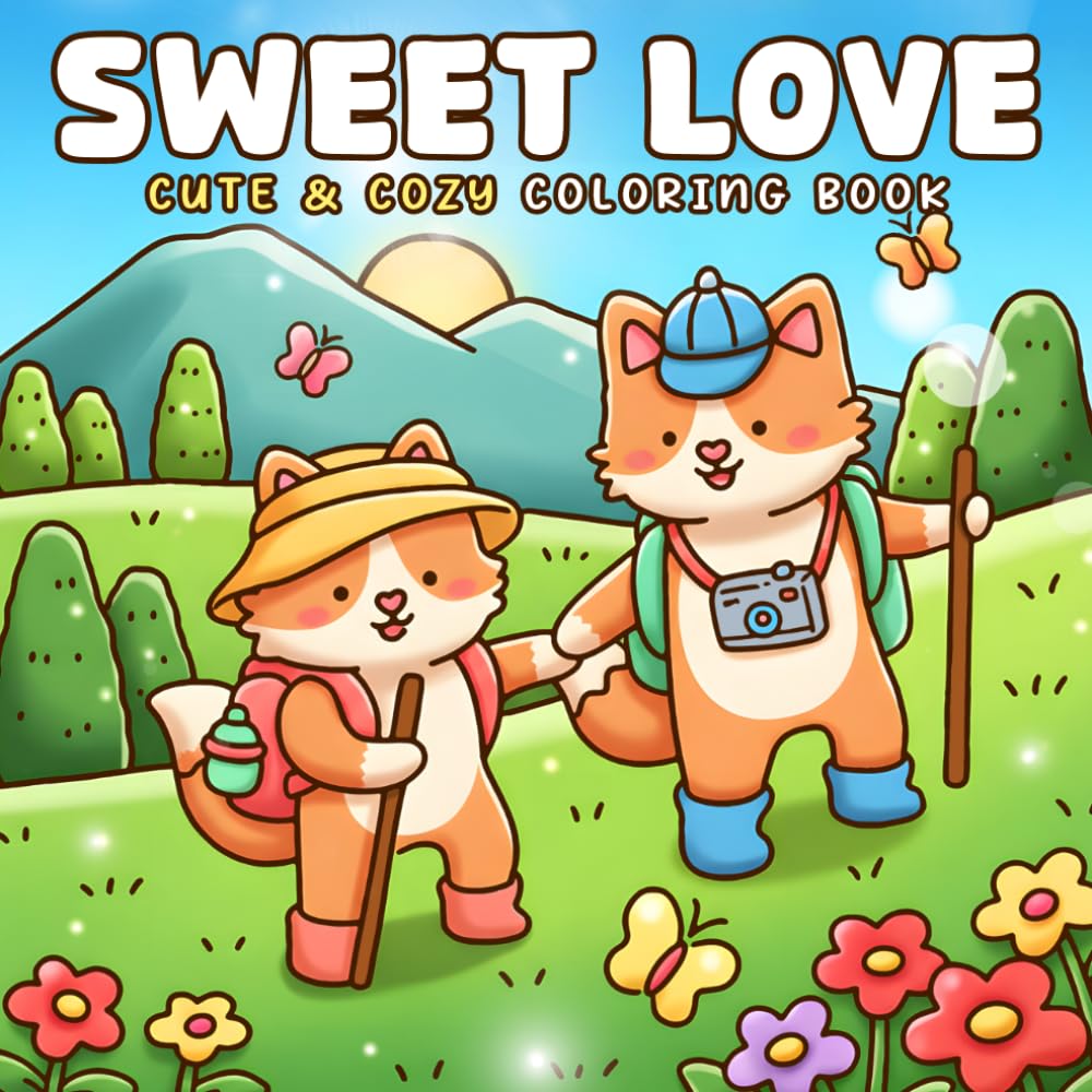 Sweet Love Coloring Book: Animal Love Stories Coloring pages with Cute Cozy Characters and Sweet Romantic Moments for Teens and Adults seeking Calm