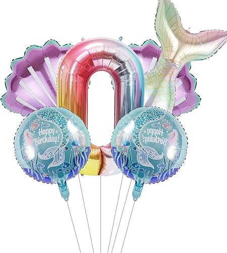 Decoración de cumpleaños de sirena, kit de decoración de fiesta de sirena, globo marino, globos de aluminio de sirena, globos de números grandes