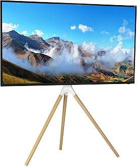 VIVO Artistic Easel 45 to 65 inch LED LCD Screen, Studio TV Display Stand, Adjustable TV Mount with Swivel and Tripod Base, White Bracket, Light Wood Legs, STAND-TV65AW