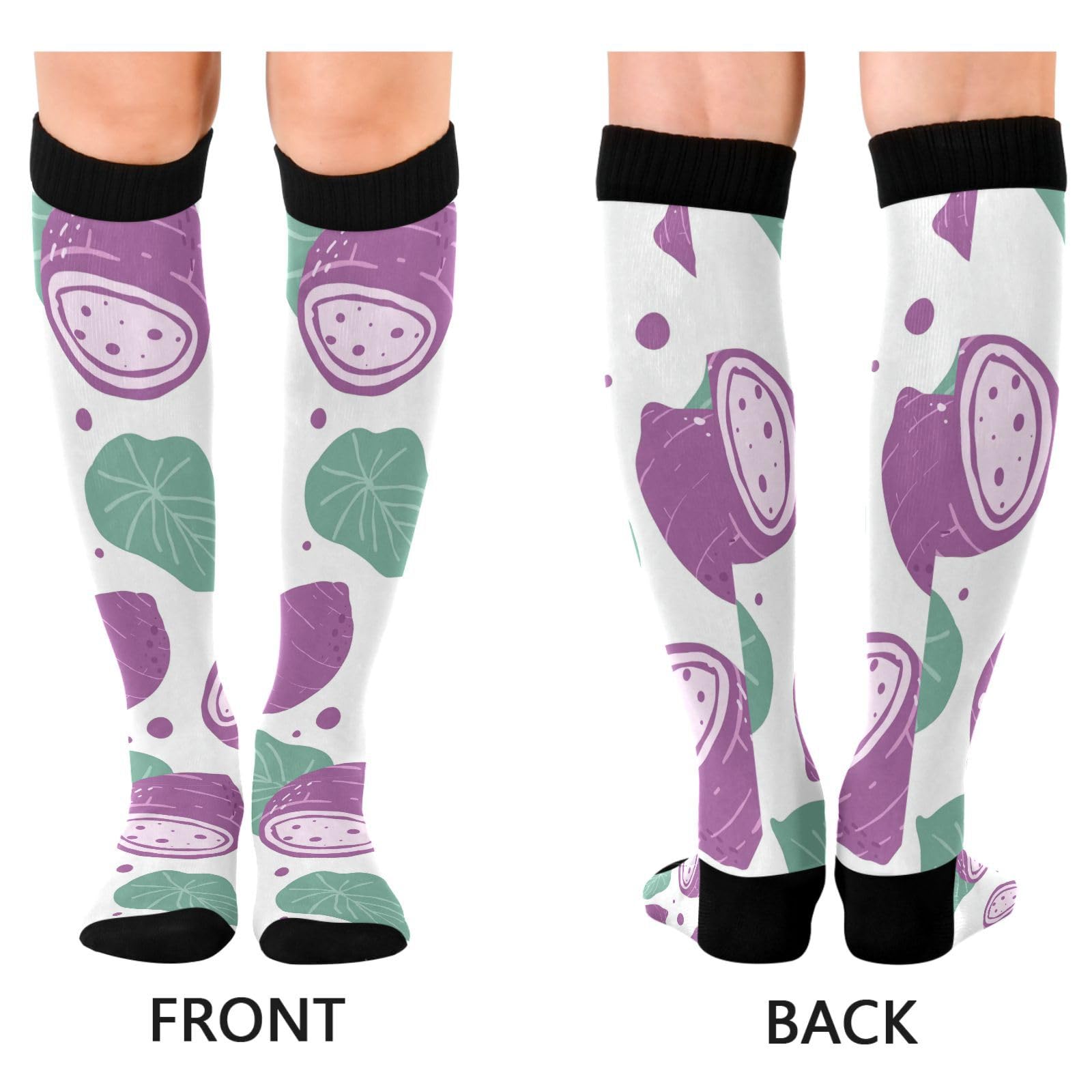 Dussdil Taro Leaves Compression Socks for Women Men Christmas Circulation Long Knee Socks for Winter Warm Stockings Socks