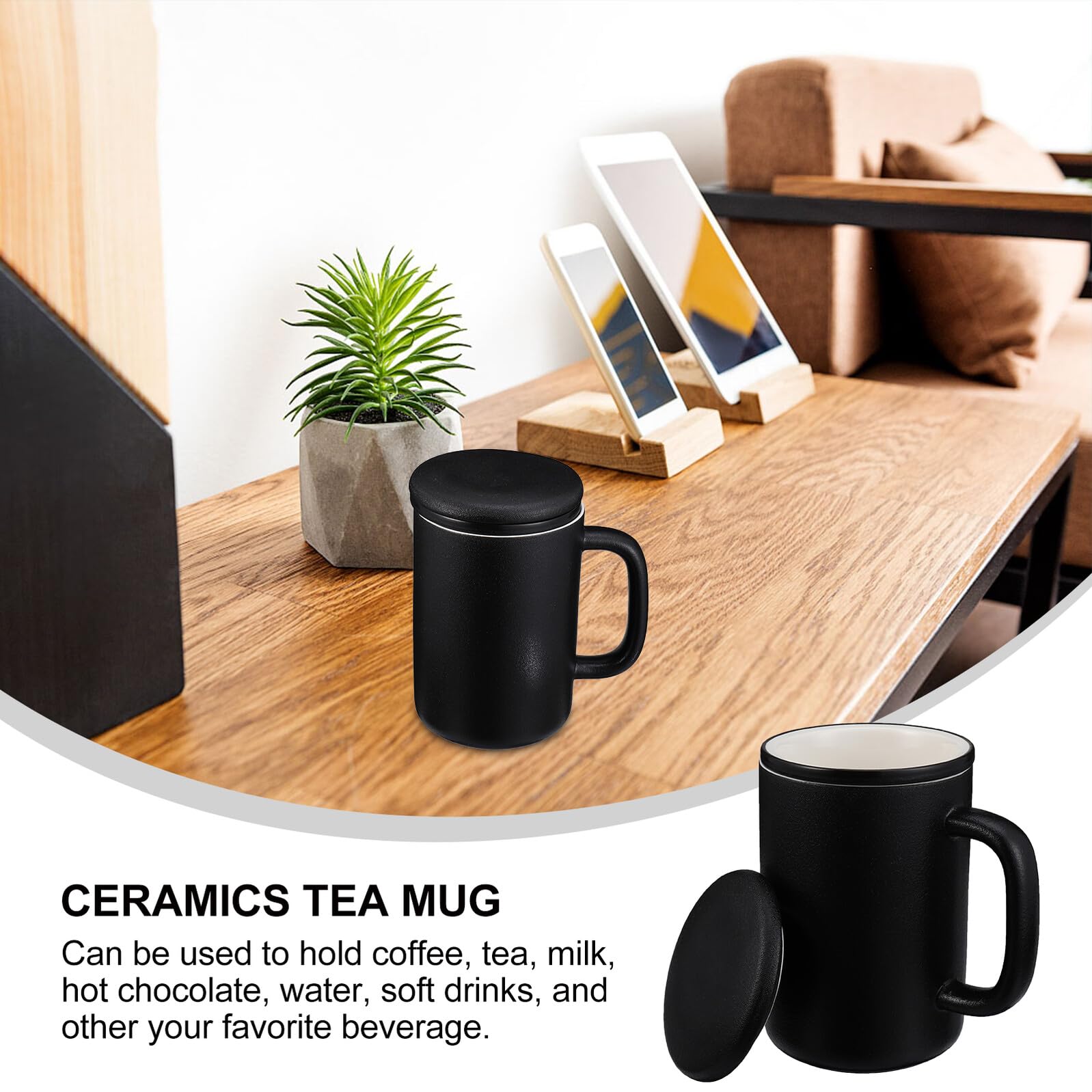 MAGICLULU 400ml Keramik Teetasse mit Teefilter und Deckel Schwarz