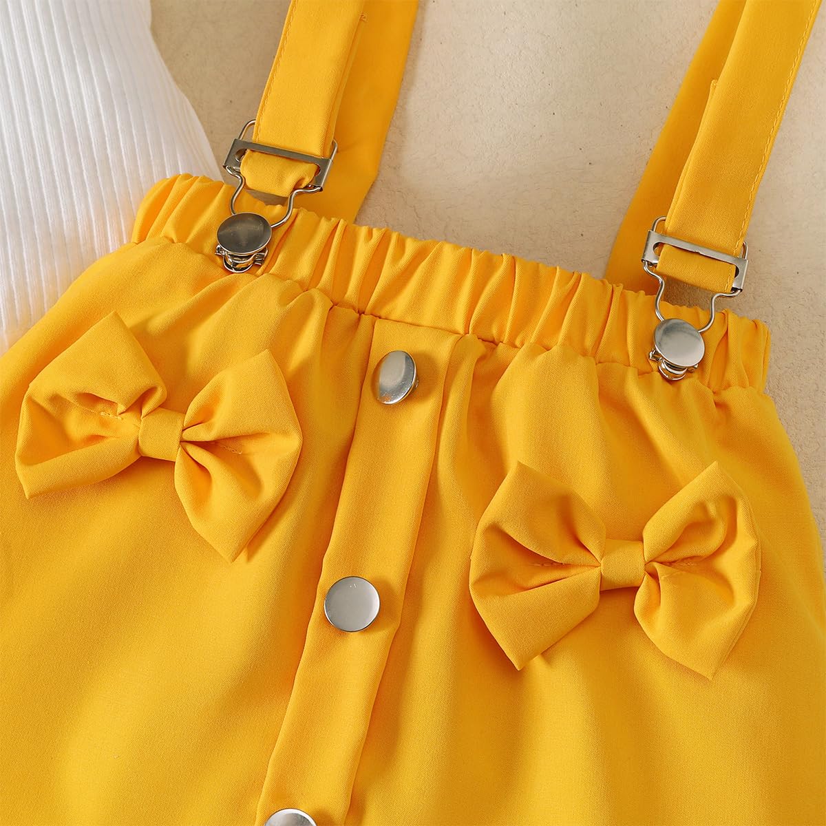 Kleinkind Baby Mädchen Rüschen Hosenschlitz Kurzarm Geripptes Oberteil + Schleife Strapsrock Overall Kleid + Mütze Kleidungsset Outfits