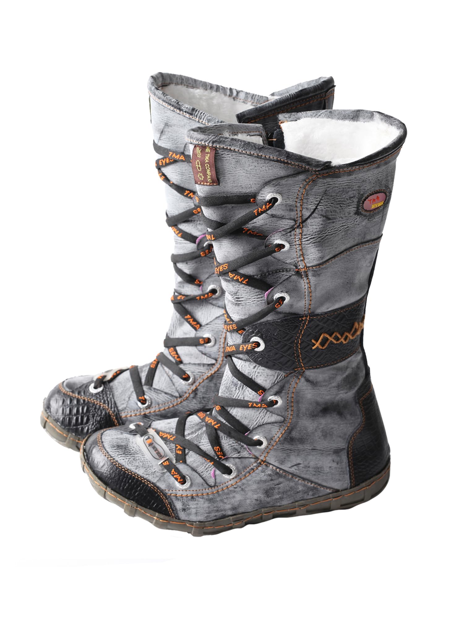 TMA EYES MAiA Womens Handcrafted Retro Genuine Leather Knee-High Boots with Fleece Lining Comfortable and Stylish