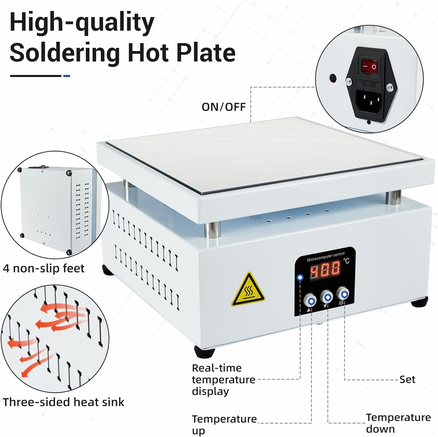 800W Heizplatte 400°C Vorwärmstation Digital Elektronisch LED-Mikrocomputer mit LED-Display EU-Stecker 20 * 20cm