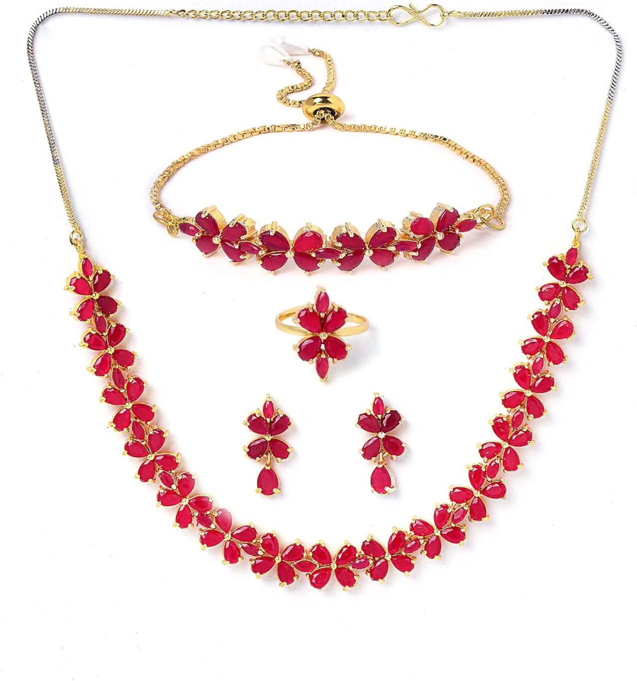 Jewellery Set for Women American Diamond Combo of Necklace Set with Earrings, Bracelet and Ring for Girls and Women