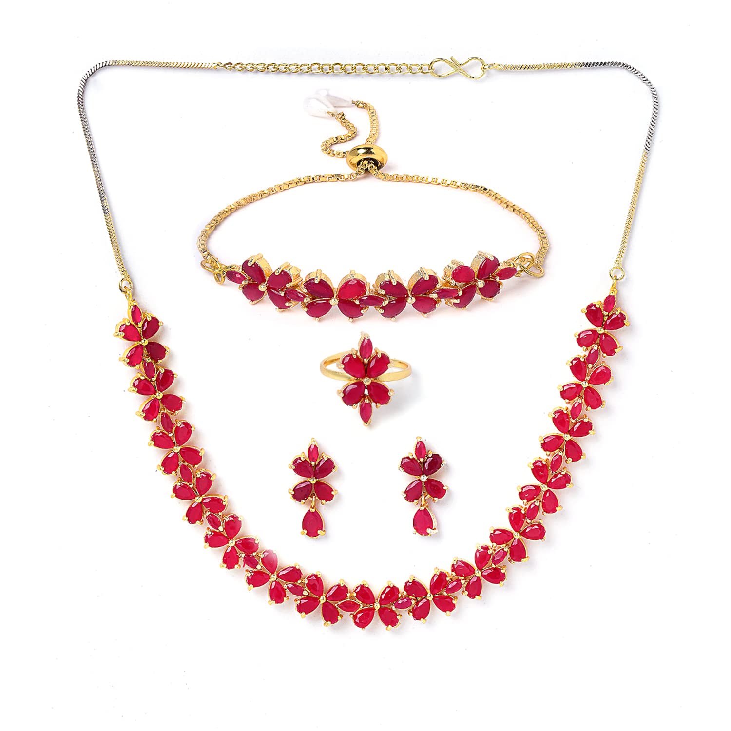 ZENEMEJewellery Set for Women American Diamond Combo of Necklace Set with Earrings, Bracelet and Ring for Girls and Women