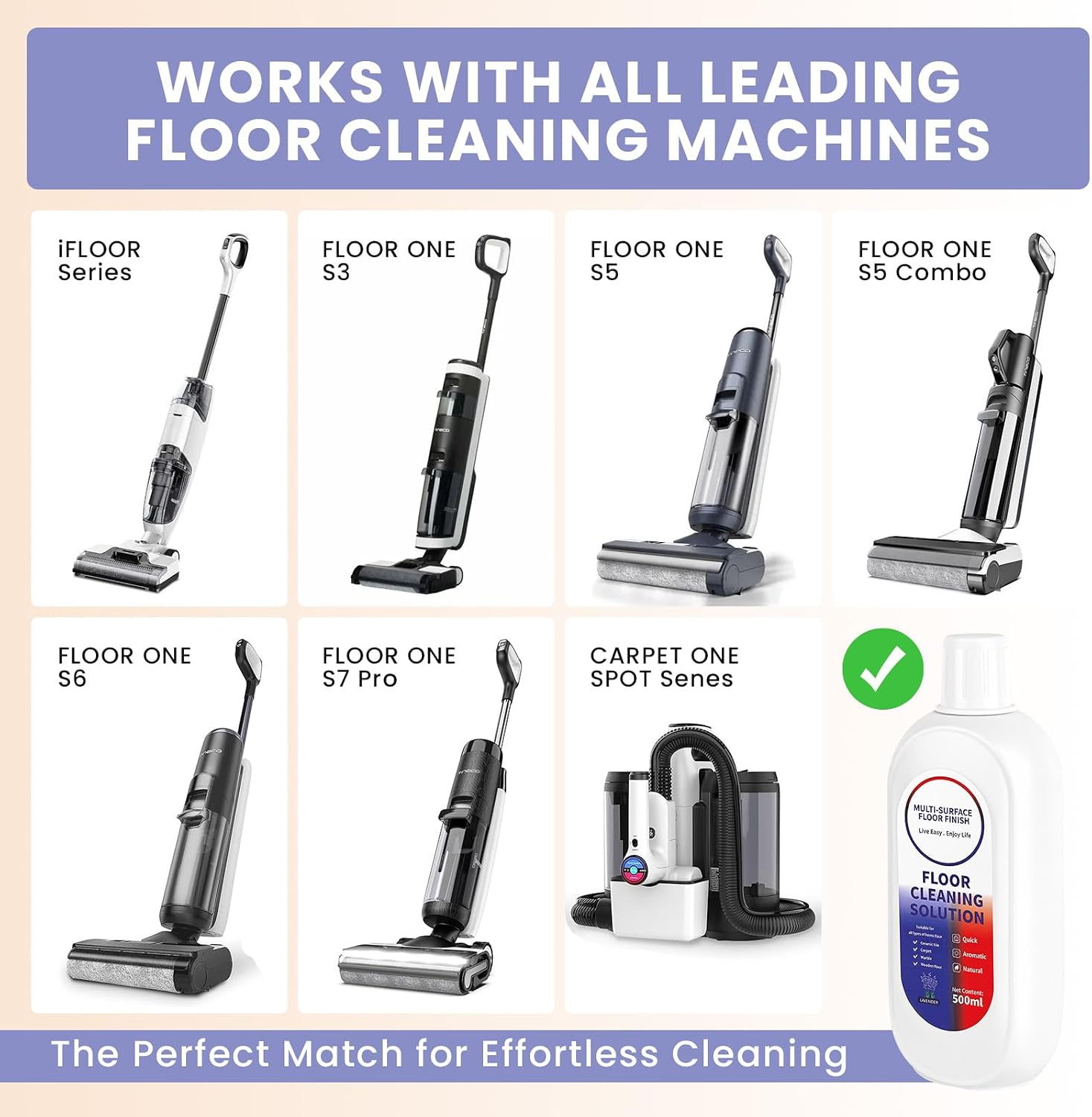 Floor Cleaning Solution Compatible With Tineco/Roborock, Deep Cleans of Multiple Hard Floors for All Mopping Robot Vacuums and Cordless Wet Dry Vacuum Mop, Lavender Scent (2 Bottle / 35.2 OZ)