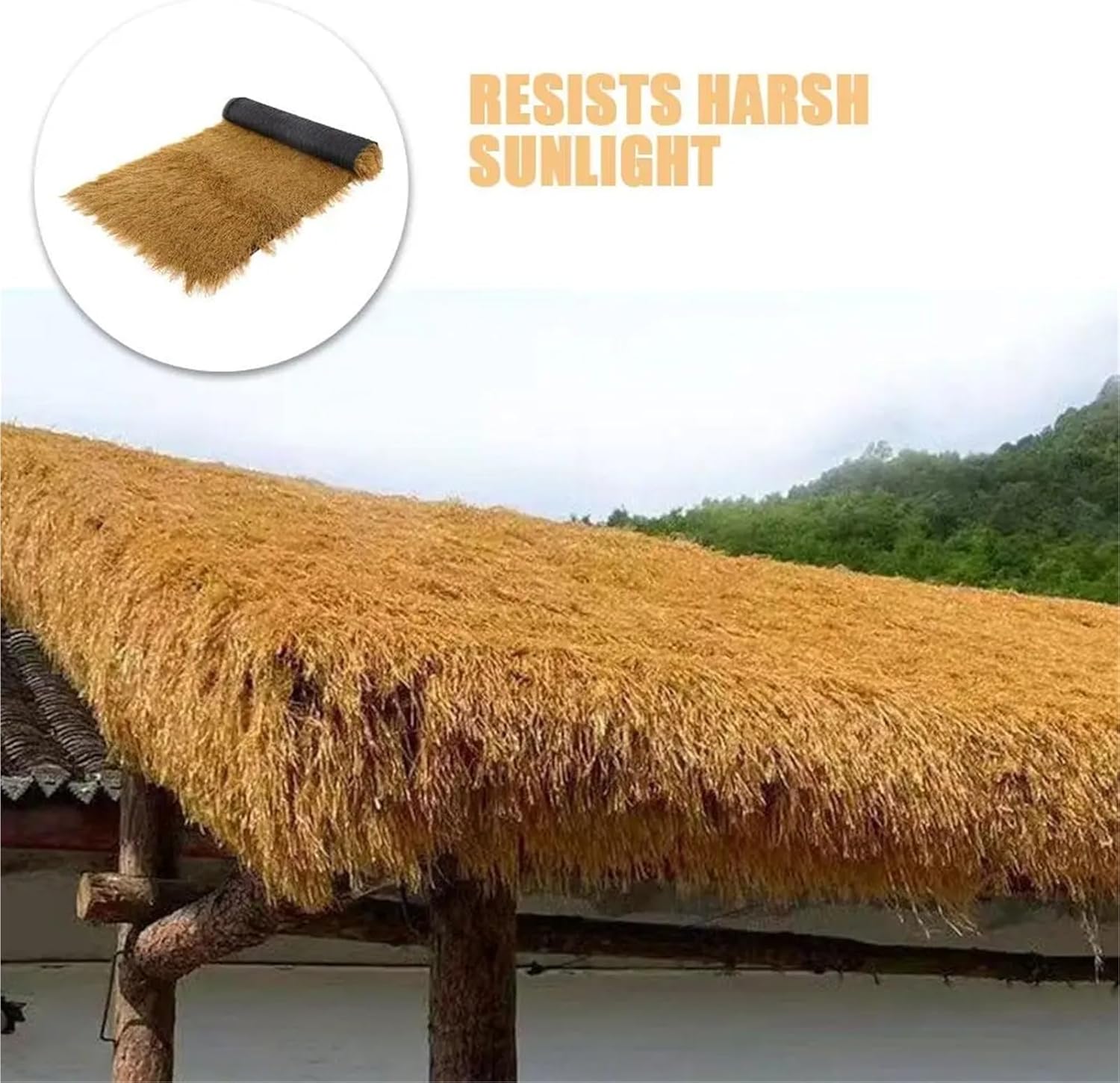 Artificial Thatch Roof Roll Artificial Plastic Grass Roll Simulation Straw Roof Decorative Thatch Mat Garden Balcony Outdoor Furniture Blind Fake