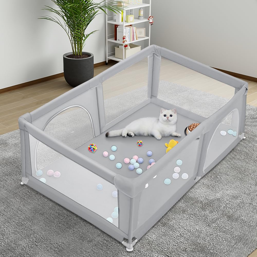 Parque para cachorros con puerta, parque para cachorros o perros pequeños, valla sólida de tela gruesa y malla de nailon de alta resistencia, lavable a máquina, interior/exterior, 180 x 120 x 66 cm
