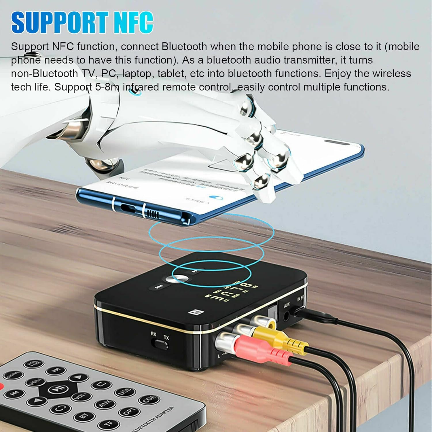 Fireproof 2in1 Bluetooth 5.0 Transmitter Receiver Wireless 3.5MM AUX to 2RCA Audio Adapter Accessory