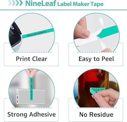 Miniatura 10 de NineLeaf Paquete de 4 cintas de etiquetas blancas sobre negras compatibles con Dymo D1 45021 S0720610 12" 0.472 in x 23' 23.0 ft cintas para uso en