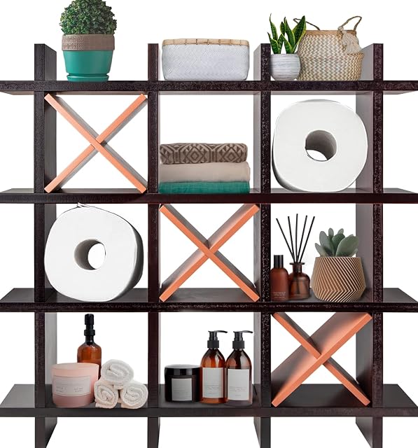 Rustic Tic-Tac-Toe Toilet Paper Holder for Bathroom  Rustic Storage Shelves for Toilet Tissue in Distressed White Color  Freestanding or Wall Mount Bath Shelves for Your Farmhouse Décor