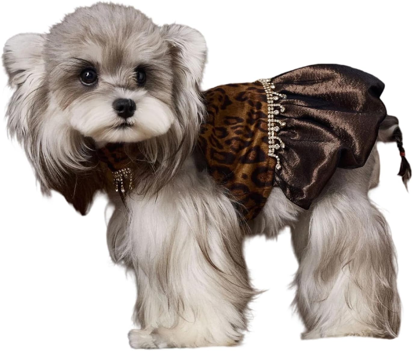 Leopard Dog Dress for Small & Medium Girl Dogs, Cute Puppy Party Outfit with Satin Skirt & Bling Trim, Soft Pet Clothes(2XL)