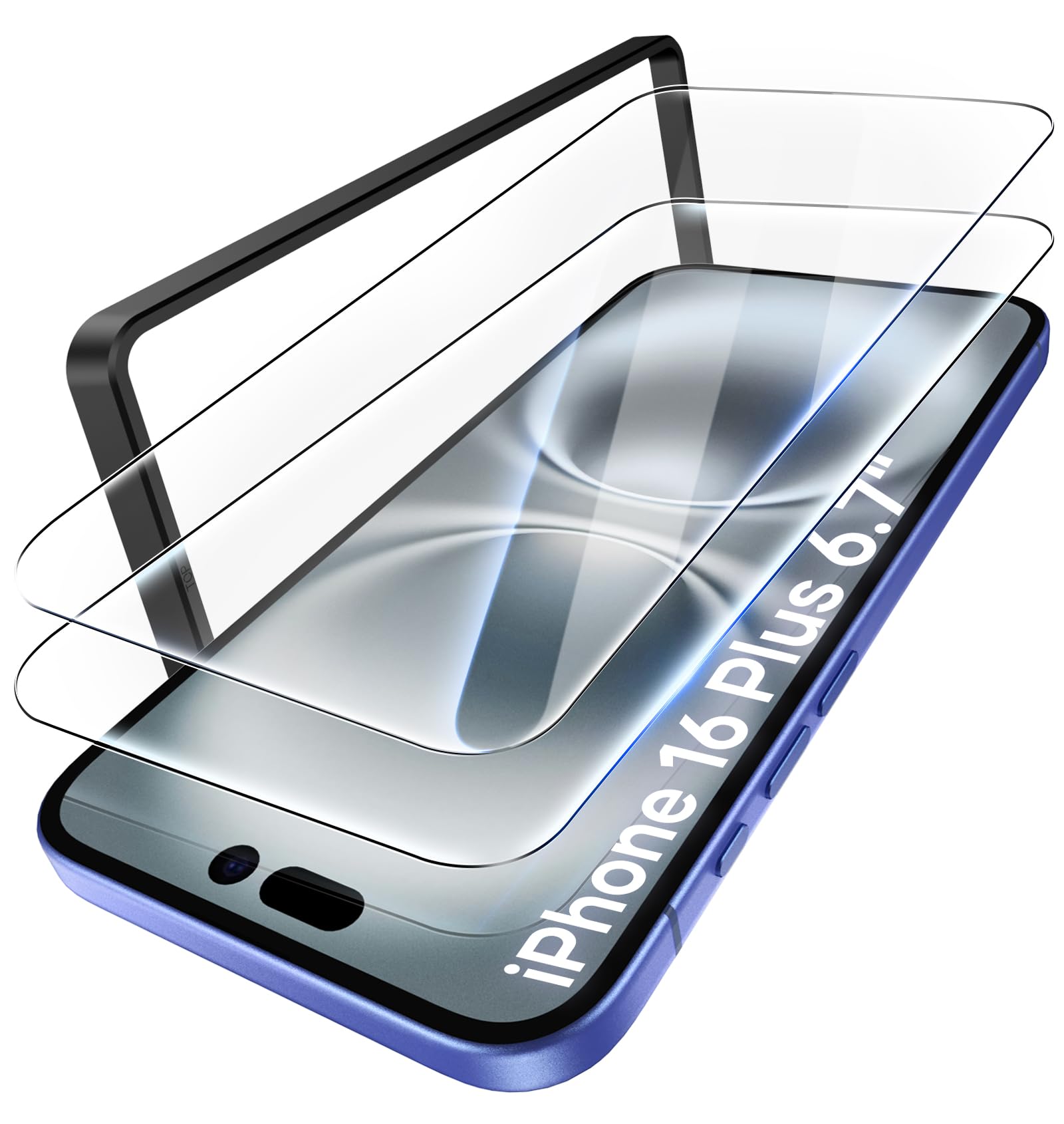 ATATOO 2 Pack Screen Protector for iPhone 16 Plus, Military Grade Shatterproof [9H Hardness], Full Coverage Fit HD Tempered Glass Durable Screen