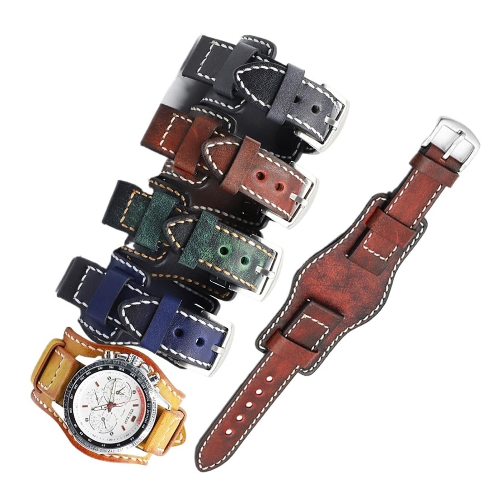 Pasek do smartwatcha ze skóry bydlęcej dla mężczyzn, ręcznie robiony pasek w stylu vintage 18 mm do 24 mm, antyalergiczna bransoletka BUND