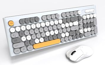 Wireless Keyboard Mouse Combo, Full Size Colorful Round Keycaps Bluetooth Keyboard with Numeric Keypad, Silent 2.4GHz Mouse, Typewriter Computer Keyboard and Mouse Set for Laptop, PC, Windows Gray