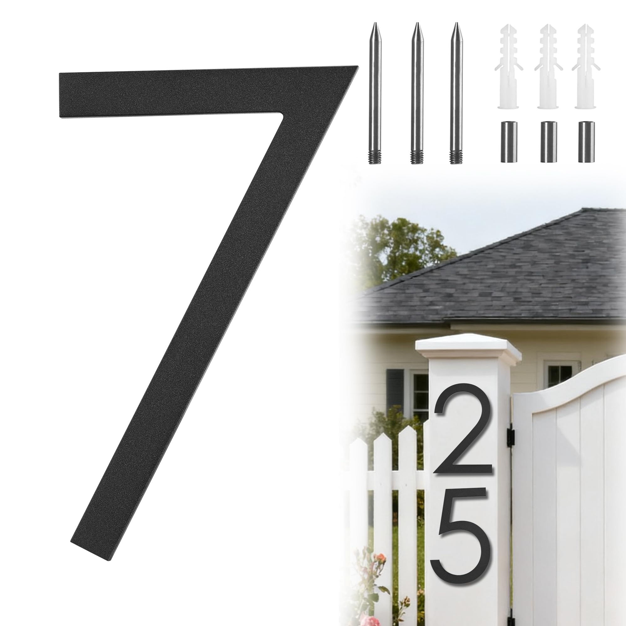 Photo 1 of 10 Inch House Numbers For Outside Modern,Metal house Numbers for Outside,Large House Numbers Black Address Numbers For House Outdoor Matte Black Floating Flush Mount Aluminum Home Address Numbers 7