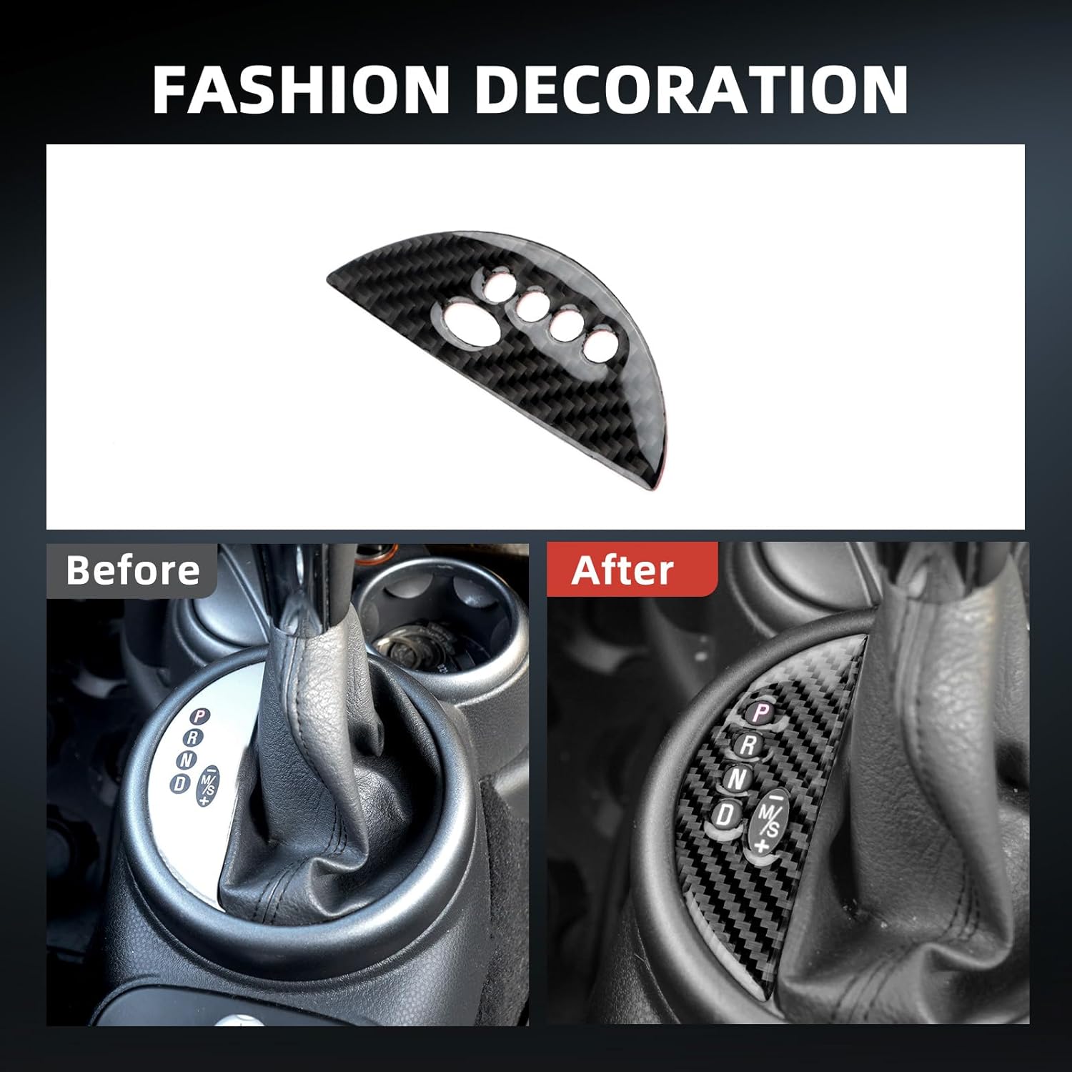 Carbon Fiber Covers for Mini Cooper R50 R53 2001 2002 2003 2004 2005 2006 Car Gear Shift Display Frame Sticker 1 Pack, Interior Trim Cover Center Console Accessories, Black