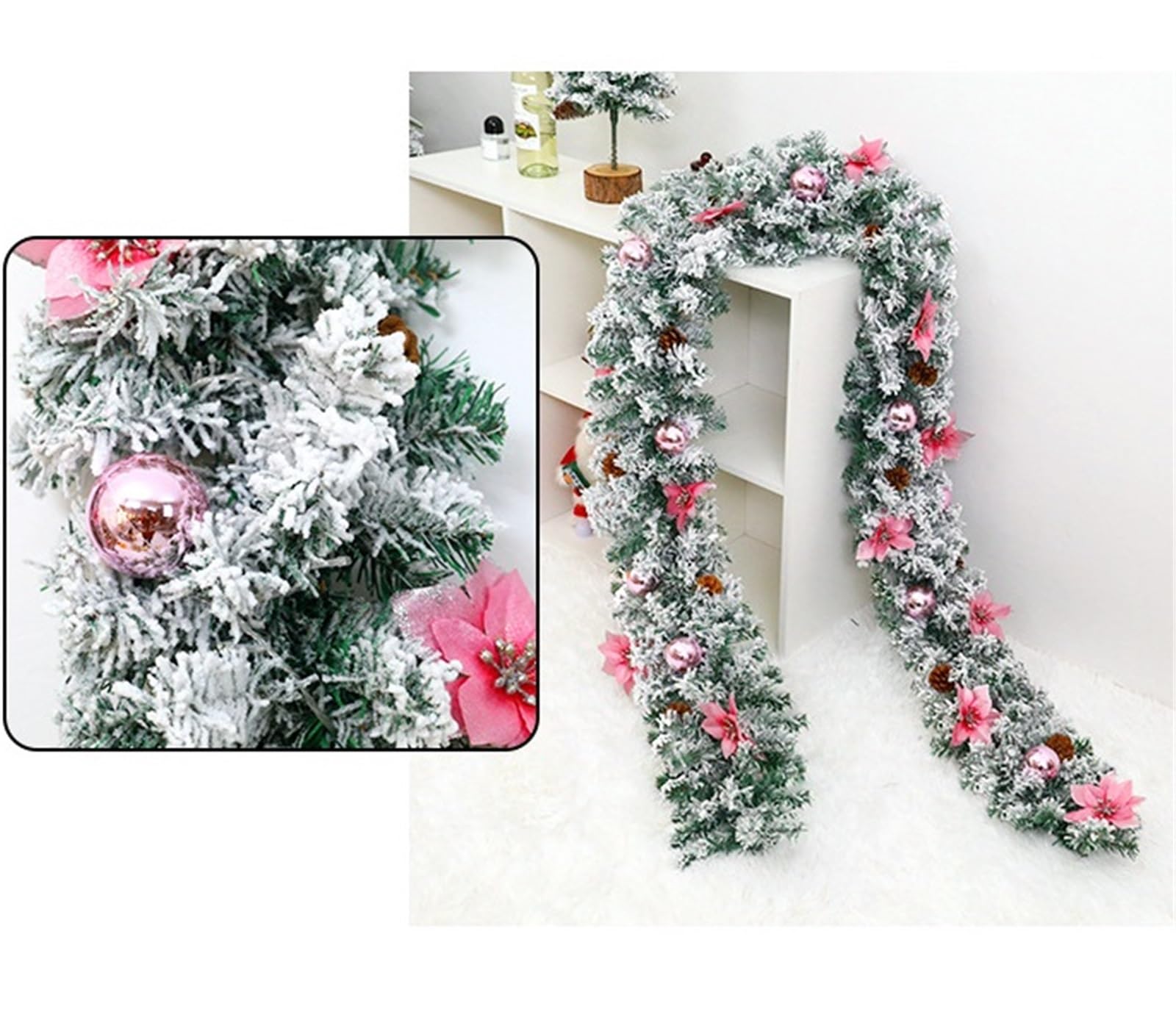 Weihnachten Girlande Weihnachtsschneeflockengirlande Mit Künstlichen Blumen Und Kugeln Weihnachtsdekoration(Rood)